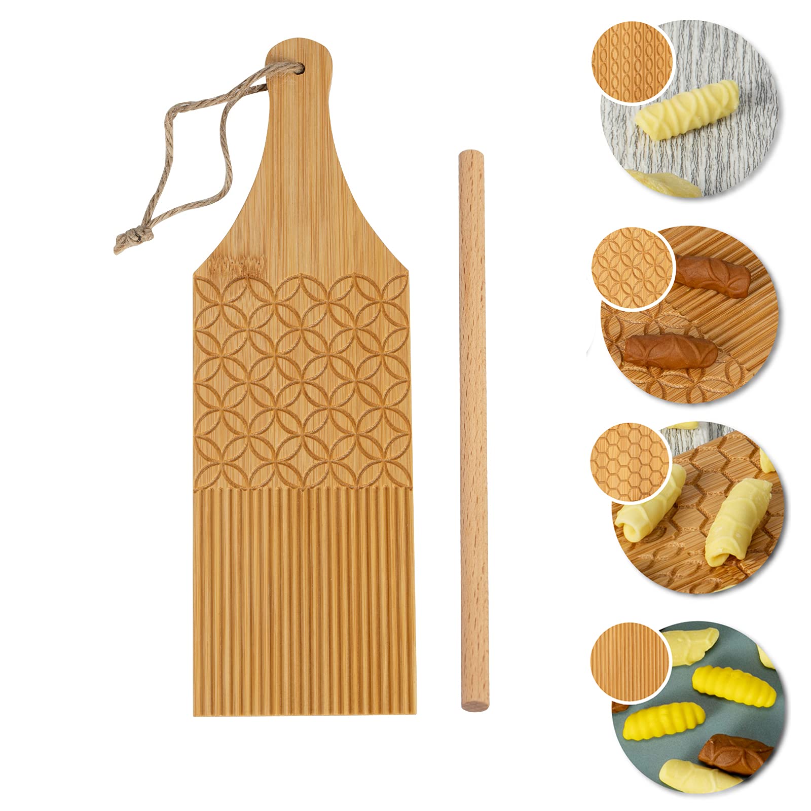 Bamboo Pasta Maker Set - Garganelli Board & Gnocchi Stripper for Homemade Cavatelli, Spaghetti, Macaroni | Perfect for Italian Cooking, Pasta Nights & Kitchen Gifts