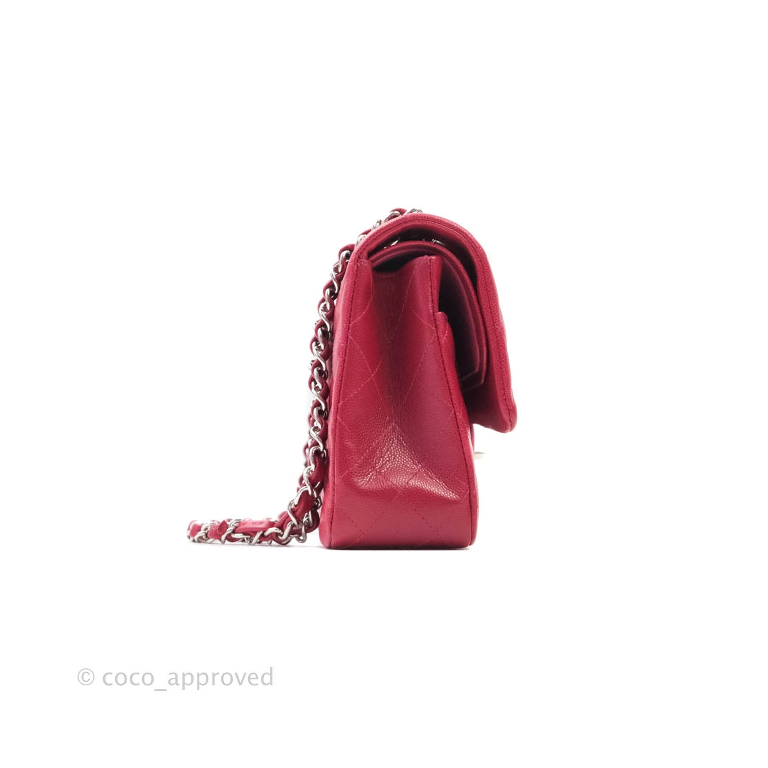 Chanel Classic Medium Double Flap Bag - Red Caviar Leather with Silver Hardware | Authentic Luxury Handbag for Women | Perfect for Parties, Weddings & Everyday Elegance