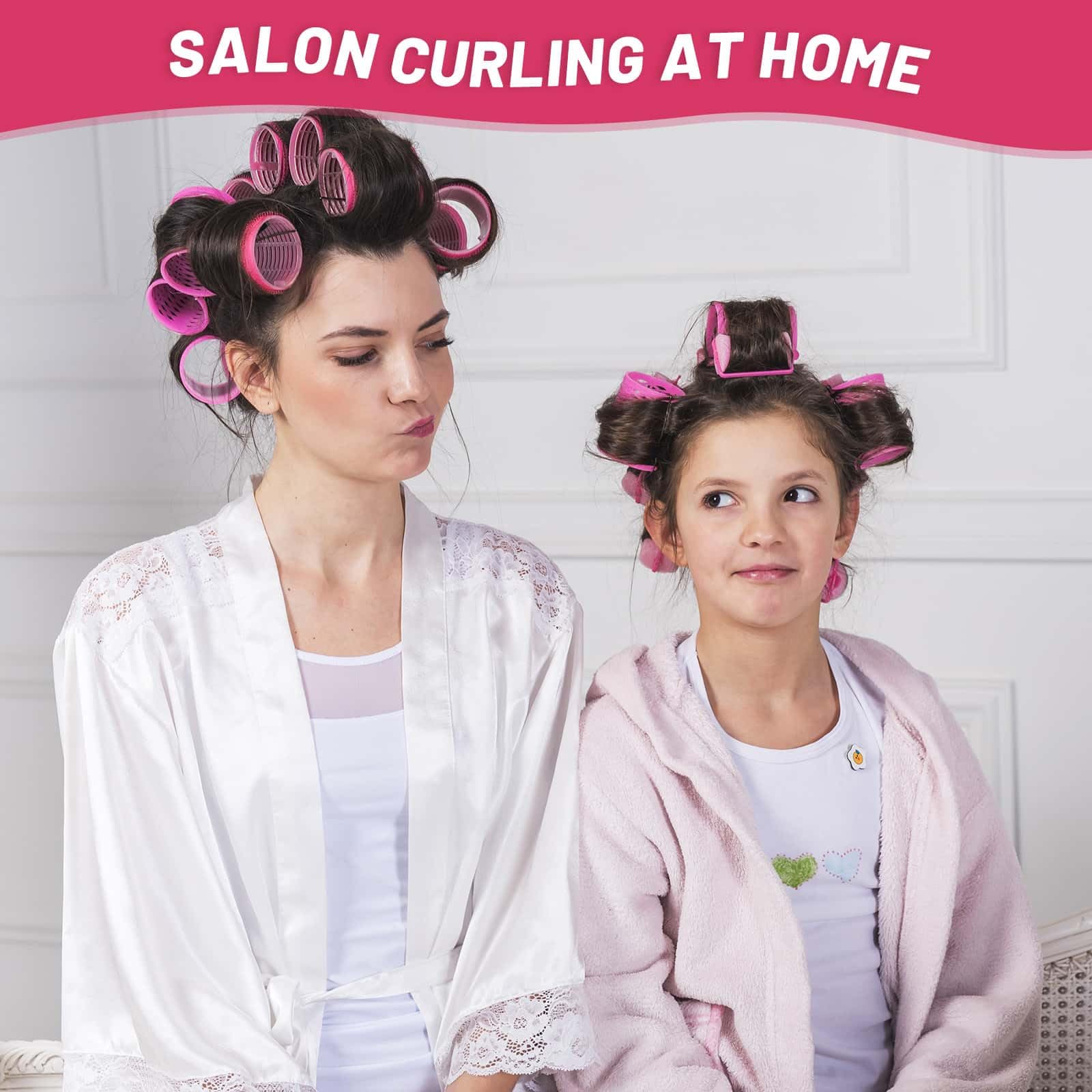 Jumbo Hair Rollers Set - 24 Pieces (12 Large Rollers + 12 Clips) for Voluminous Long Thick Hair - Hot Pink | Salon-Quality At-Home Styling for Curls & Waves