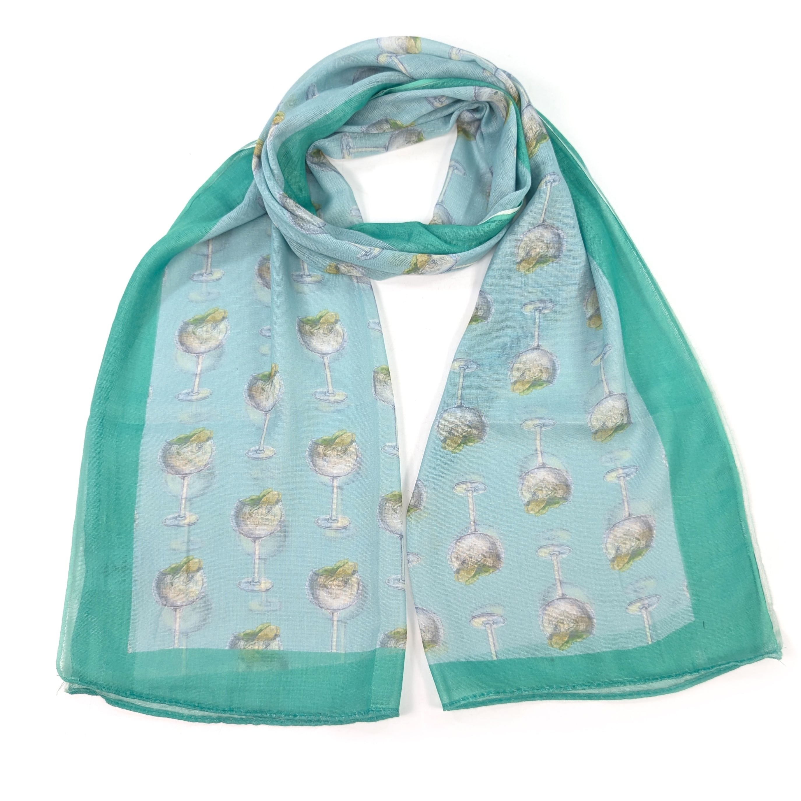 Green Gin & Tonic Scarf (50x180cm) - Exclusive Fashion Design for Women - Perfect for Cocktail Parties, Evening Events & Winter Accessories
