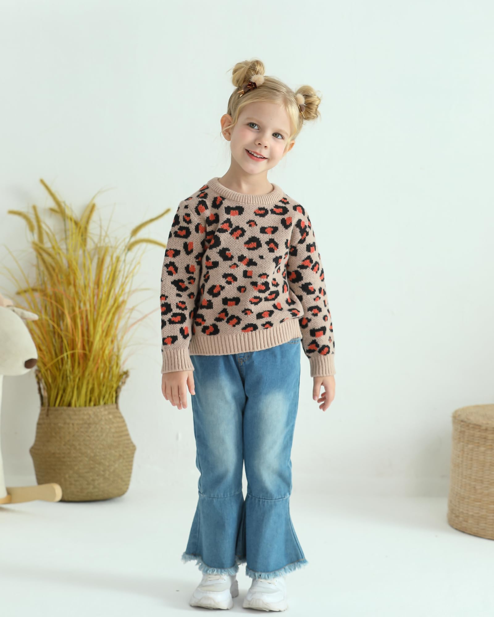 Mioglrie Toddler Girl Winter Outfit Set - Cozy Pullover Sweater & Flare Jeans for Baby Girls | Cute Denim Outfits & Baby Gift Ideas | Perfect for Holiday Photos, Playdates & Winter Adventures