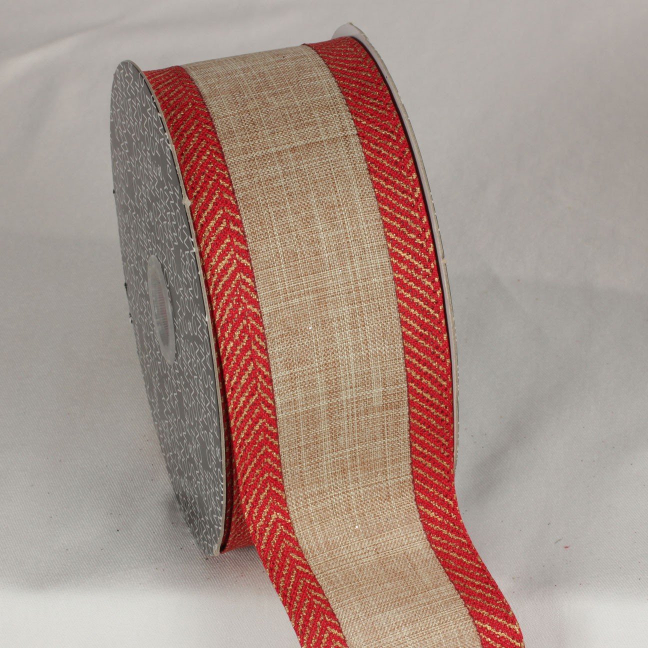 Red and Tan Faux Linen Wired Craft Ribbon - 2.5 Inch x 20 Yards for DIY Gift Wrapping, Floral Arrangements, and Home Decor