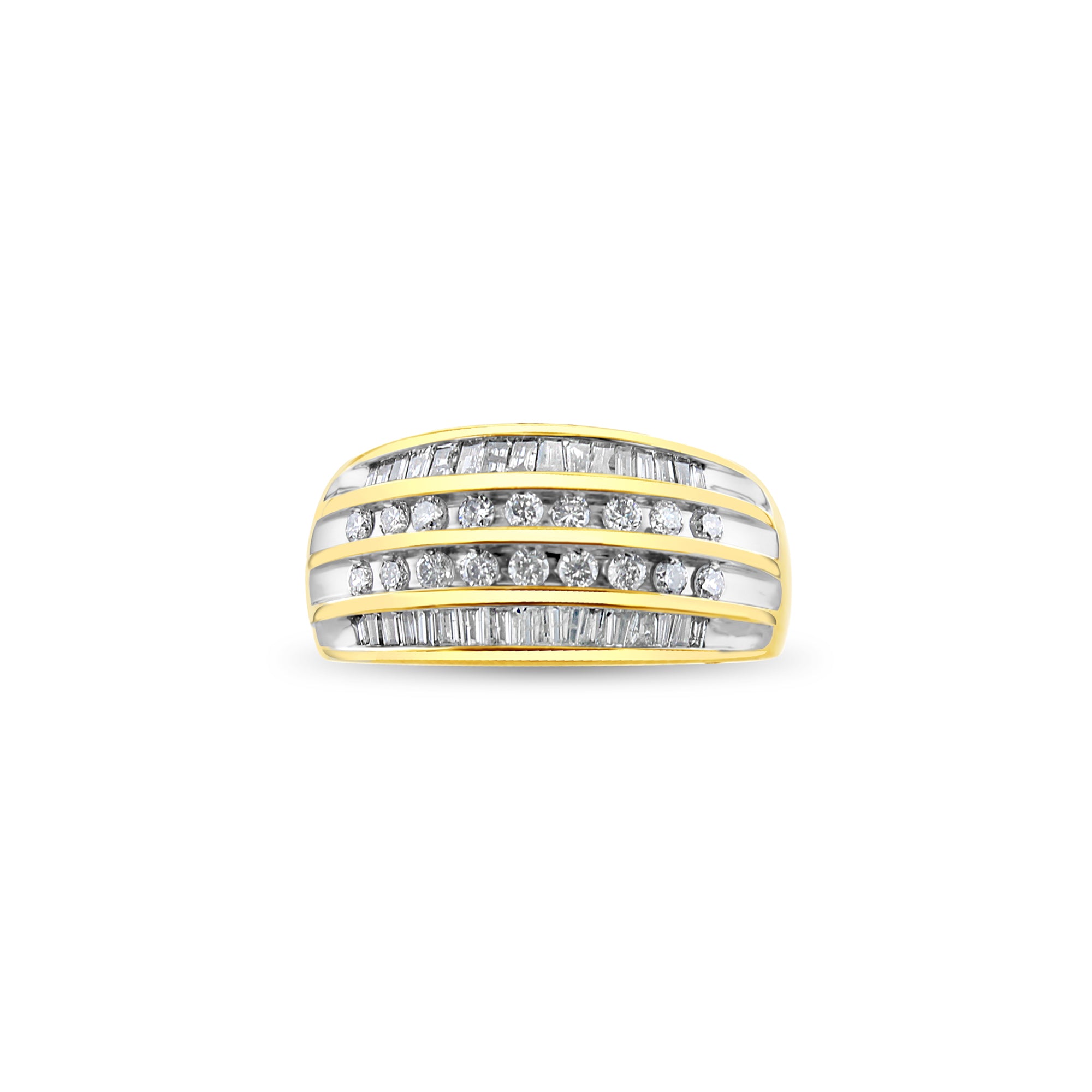 Vintage 14K Two-Tone Gold Four Row Diamond Wedding Band for Women - Perfect for Engagement, Anniversary, and Bridal Jewelry Gifts