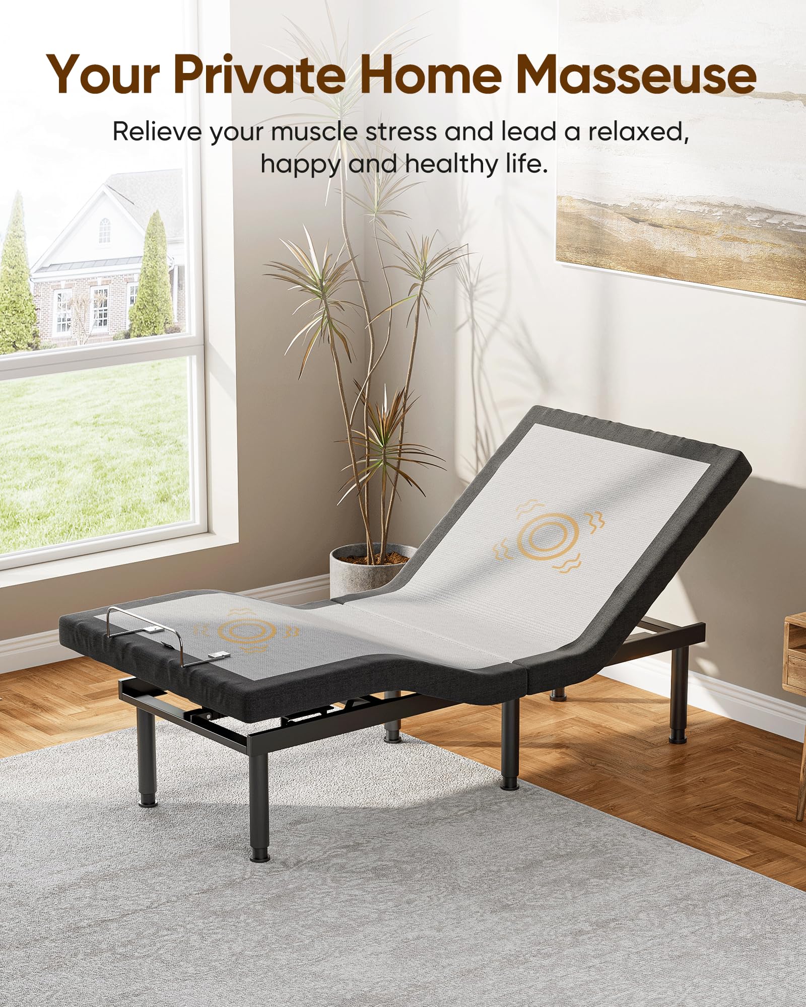Twin XL Adjustable Bed Base Frame with 3-Speed Massage & USB Ports - Wireless Remote, Zero Gravity & Height Adjustment - Perfect for Home, Office & Guest Room Comfort