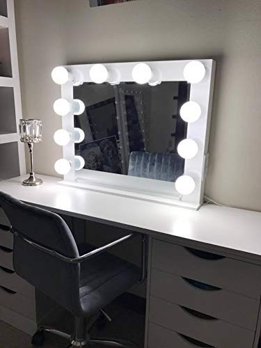 Hollywood Style LED Lighted Vanity Mirror with Dimmable Lights & Power Outlet - Freestanding Makeup Mirror for Tabletop or Vanity Desk - Perfect for Home Makeup Studio, Beauty Salon & Dressing Room