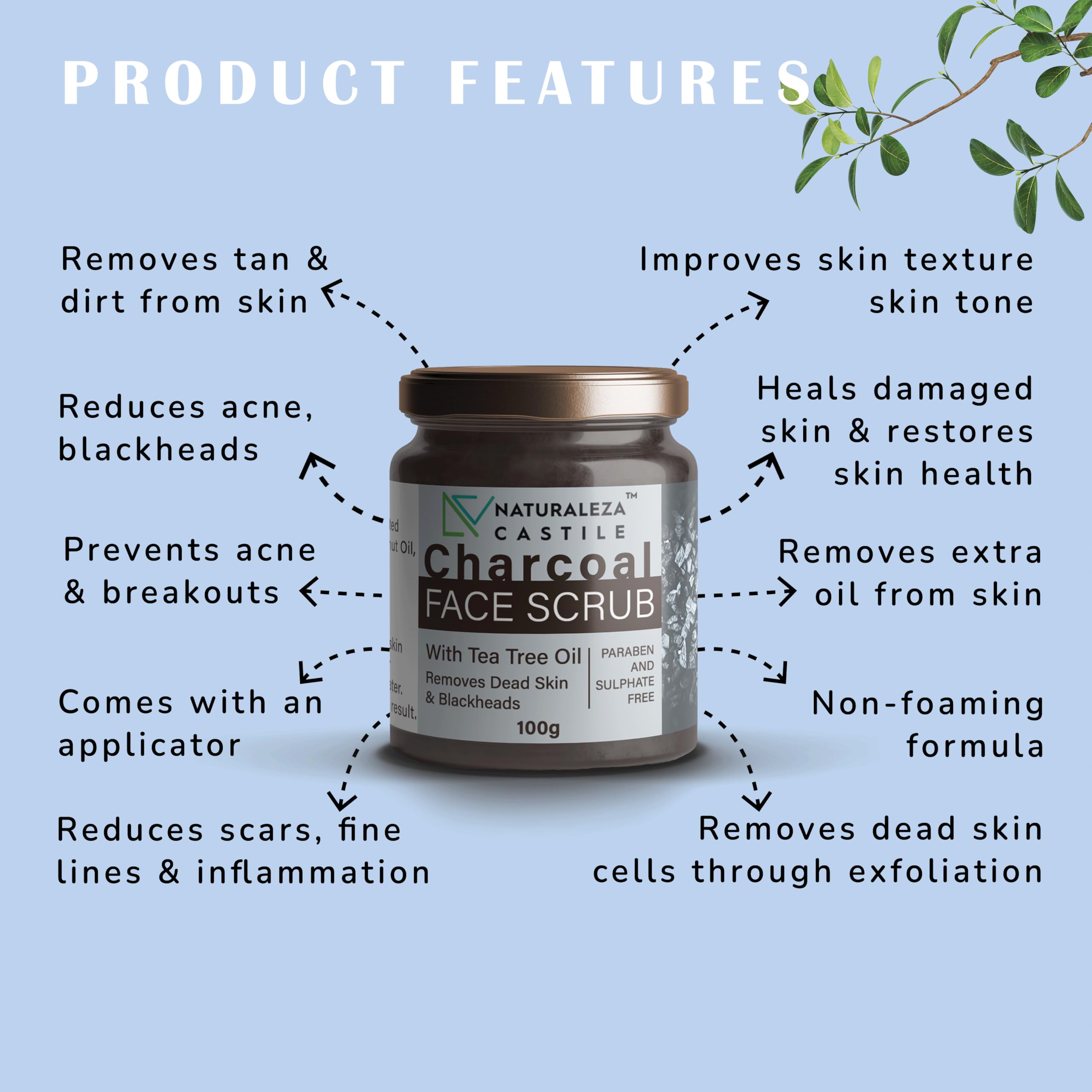 Natural Charcoal & Tea Tree Oil Face Scrub (100g) - Deep Cleansing, Blackhead Removal & Exfoliating Facial Cleanser for Face, Neck & Body | Perfect for Acne-Prone Skin & Daily Skincare Routine