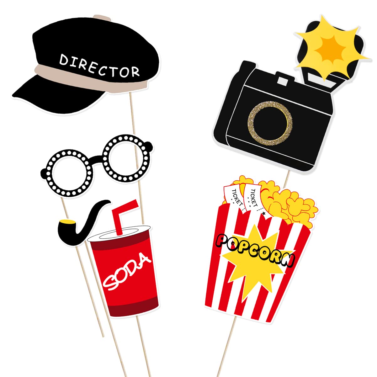 21Pcs Movie Night Themed Photo Booth Props Kit - Fun Party Supplies for Birthday, Wedding, Graduation & Bachelorette Decorations - Perfect for Themed Parties, Social Media Photos & Event Entertainment