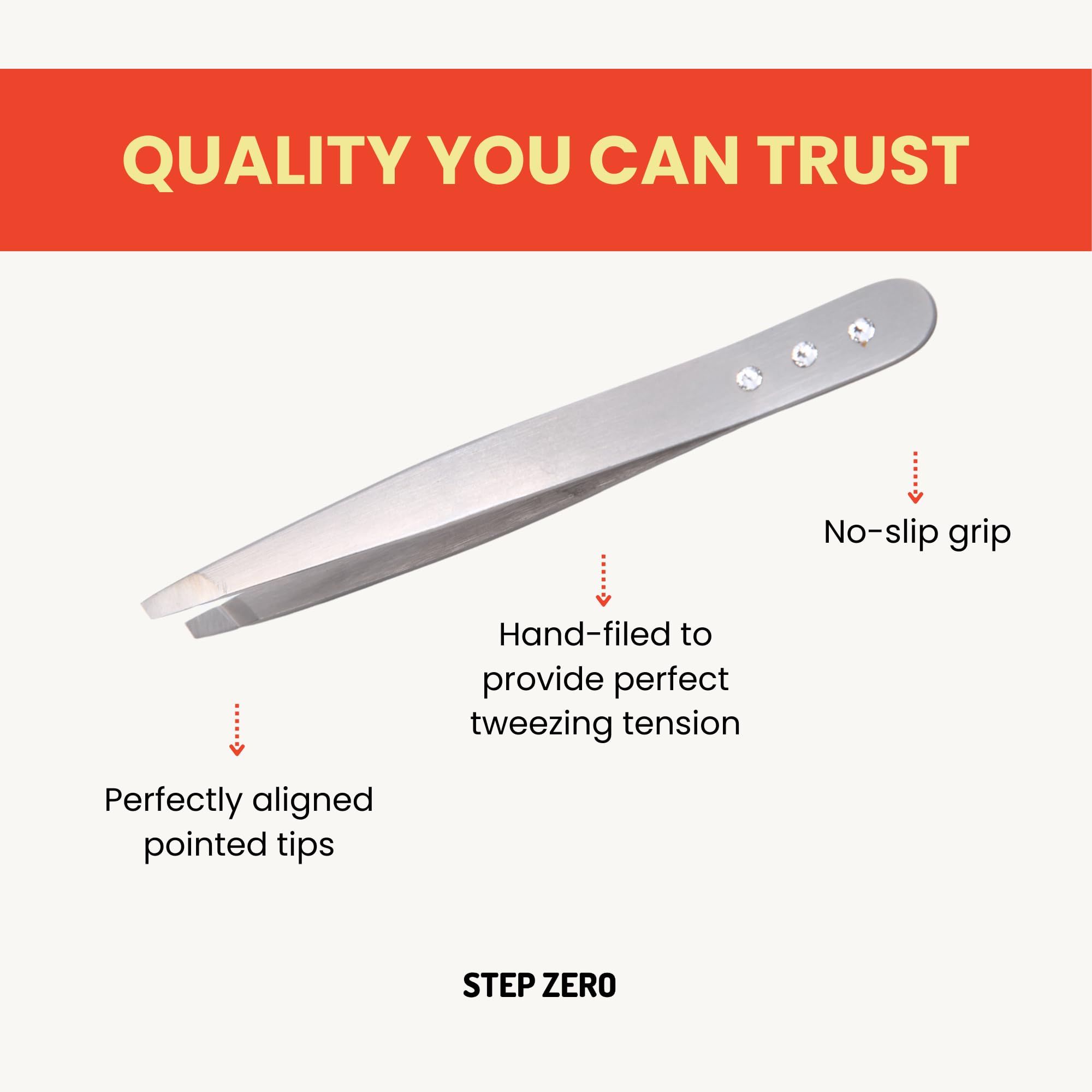 Premium Slant Tip Tweezers with Crystals - Stainless Steel Eyebrow Tweezers for Ingrown Hairs & Splinters - Unisex Grooming Tool for Women & Men by STEP ZERO (Champagne Silver) - Perfect for Eyebrow Shaping, Facial Hair Removal & First Aid Kits