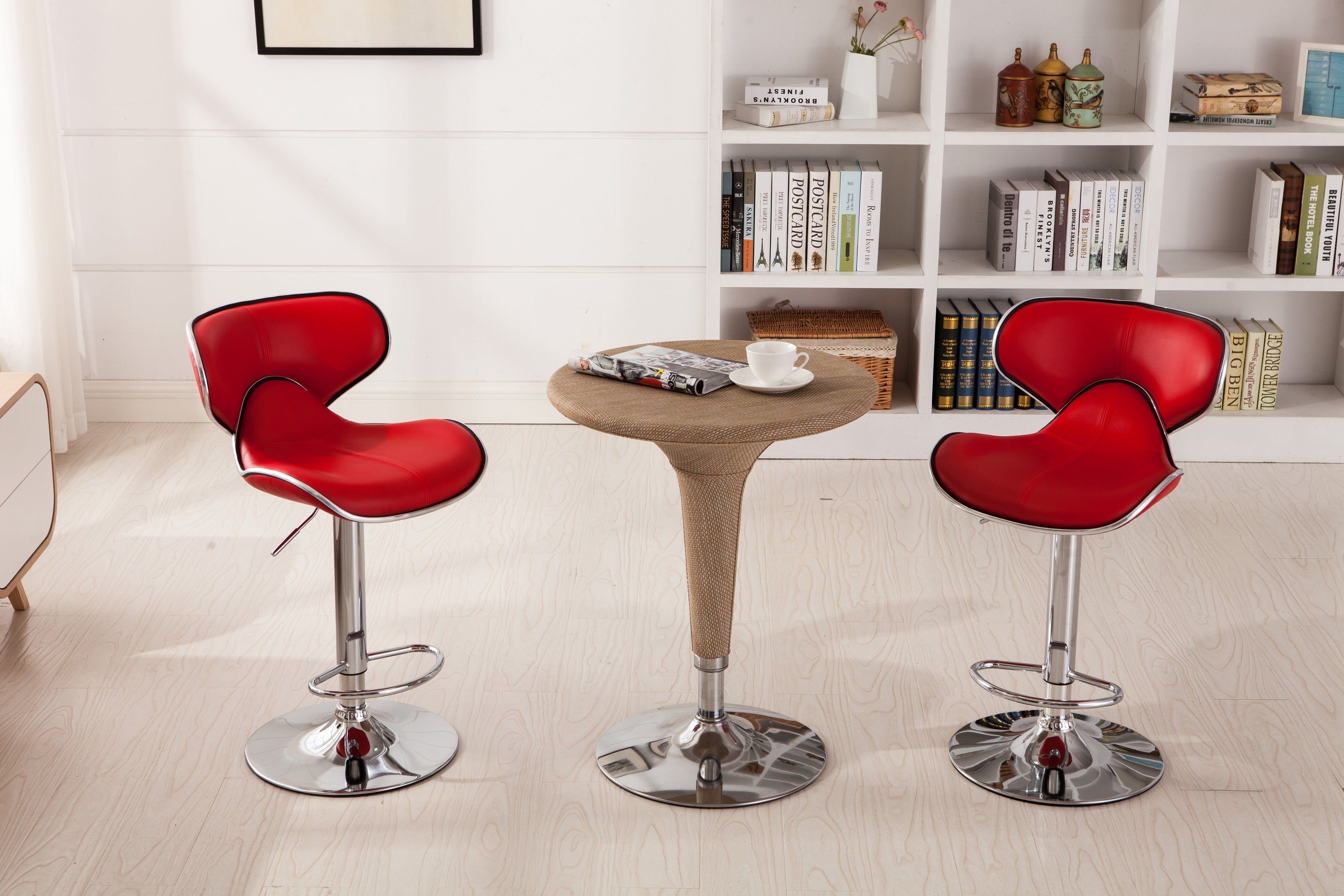 Roundhill Furniture Masaccio Faux Leather Adjustable Swivel Bar Stool - Set of 2, Red - Perfect for Kitchen Islands, Home Bars & Counter Height Dining