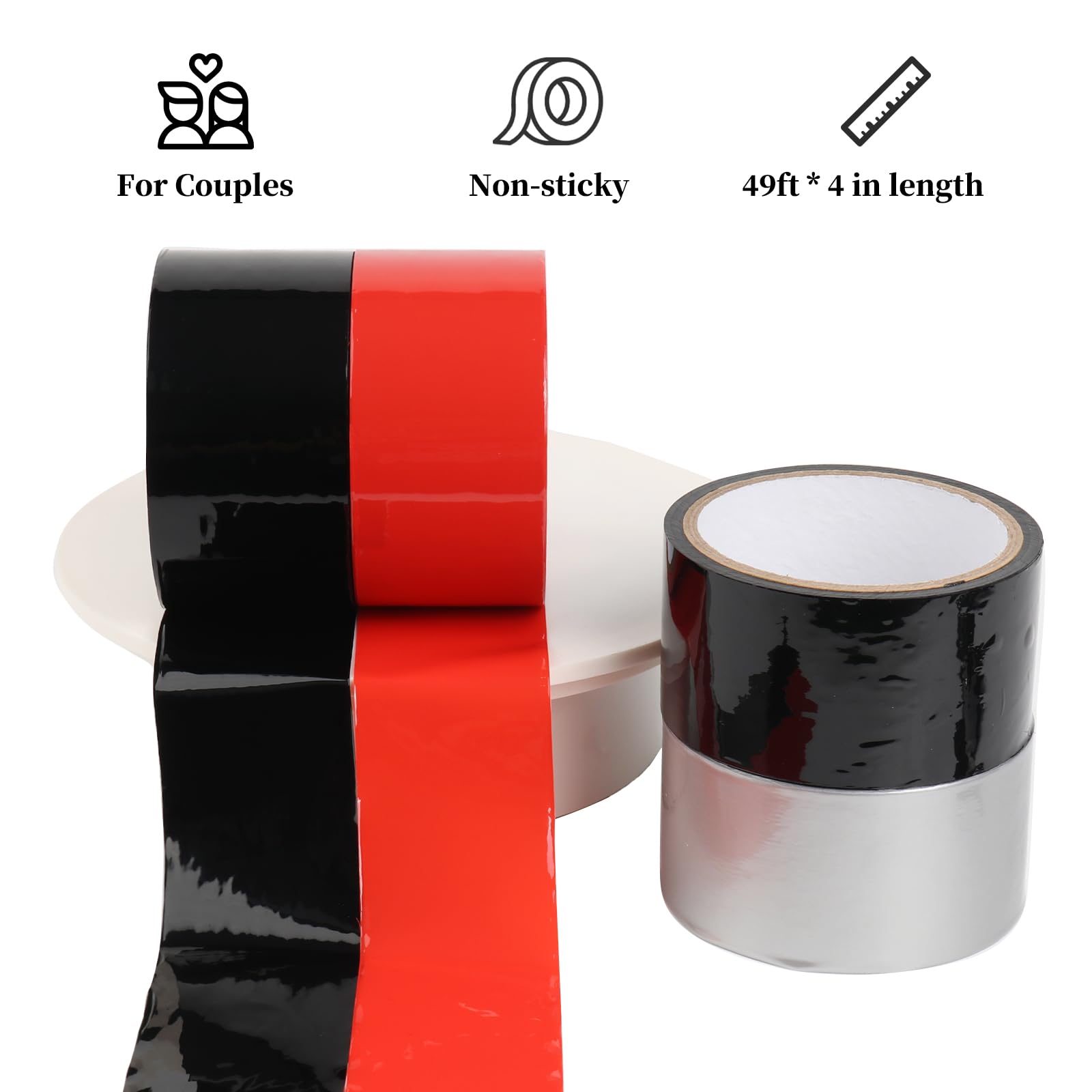 BDSM Bondage Tape Restraints Set - 4 Rolls of Sex Tape with Wrist & Thigh Cuffs, Blindfold for Couples - Perfect for Bedroom Play, Spicing Up Relationships, and Adult Fantasy Exploration