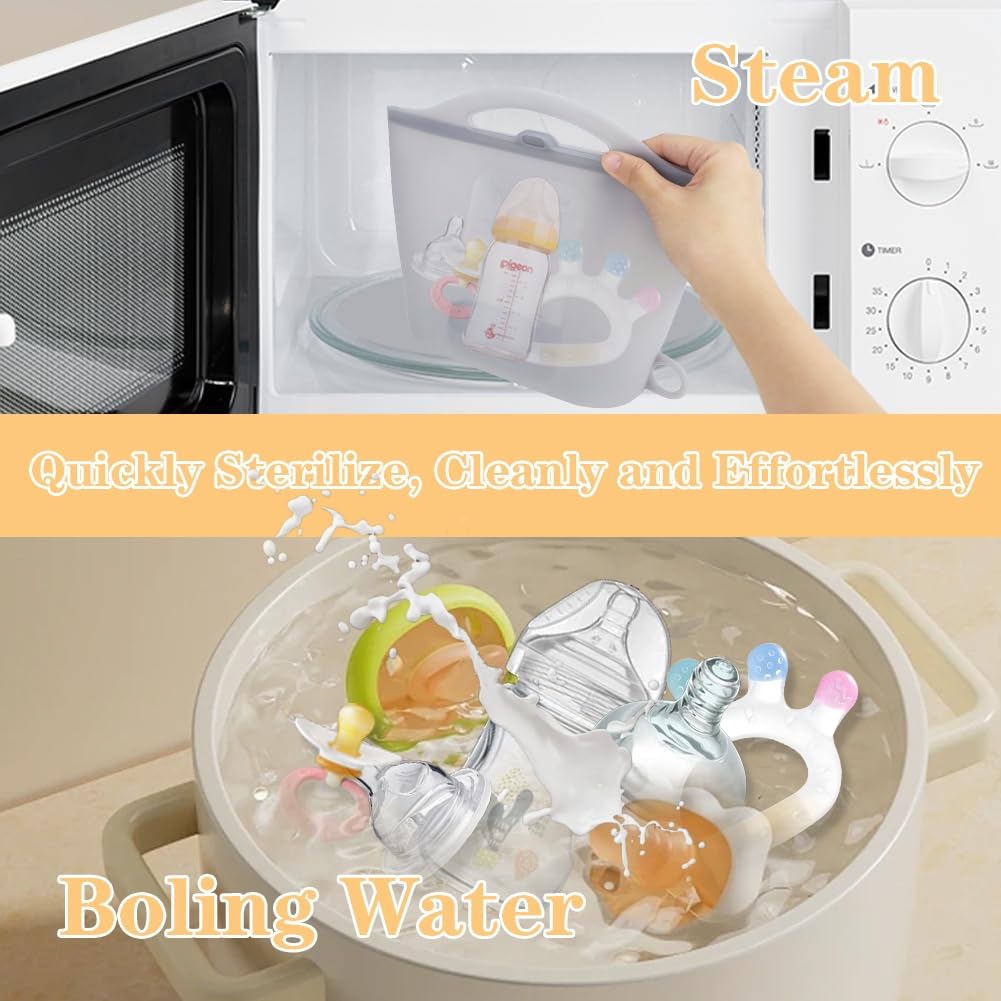 Reusable 1500ML Silicone Microwave Steam Sterilizer Bag for Baby Bottles, Breast Pumps & Pacifiers - Safe Travel Sterilization for Baby Feeding Accessories | Perfect for Home, Daycare & On-the-Go Use