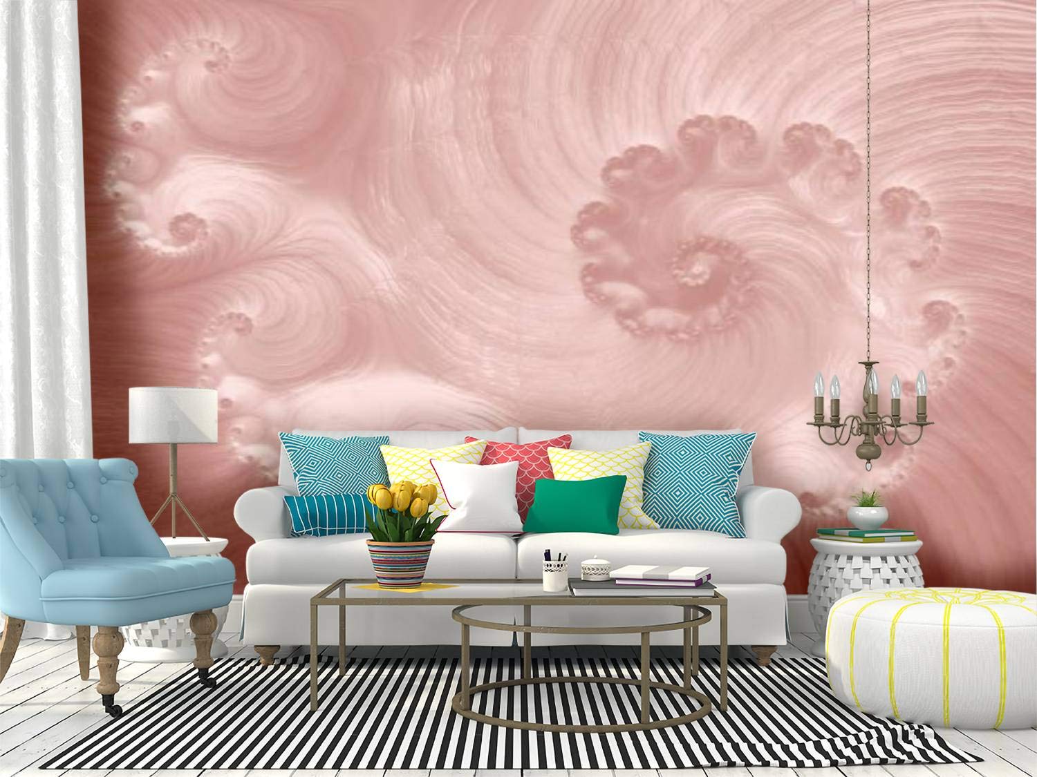 Rose Gold Swirl Nautilus Seashell Abstract Wall Mural - Peel and Stick Self-Adhesive Wallpaper, Large Removable Vinyl Film for Home Decor | Perfect for Living Room, Bedroom & Nursery Accent Walls