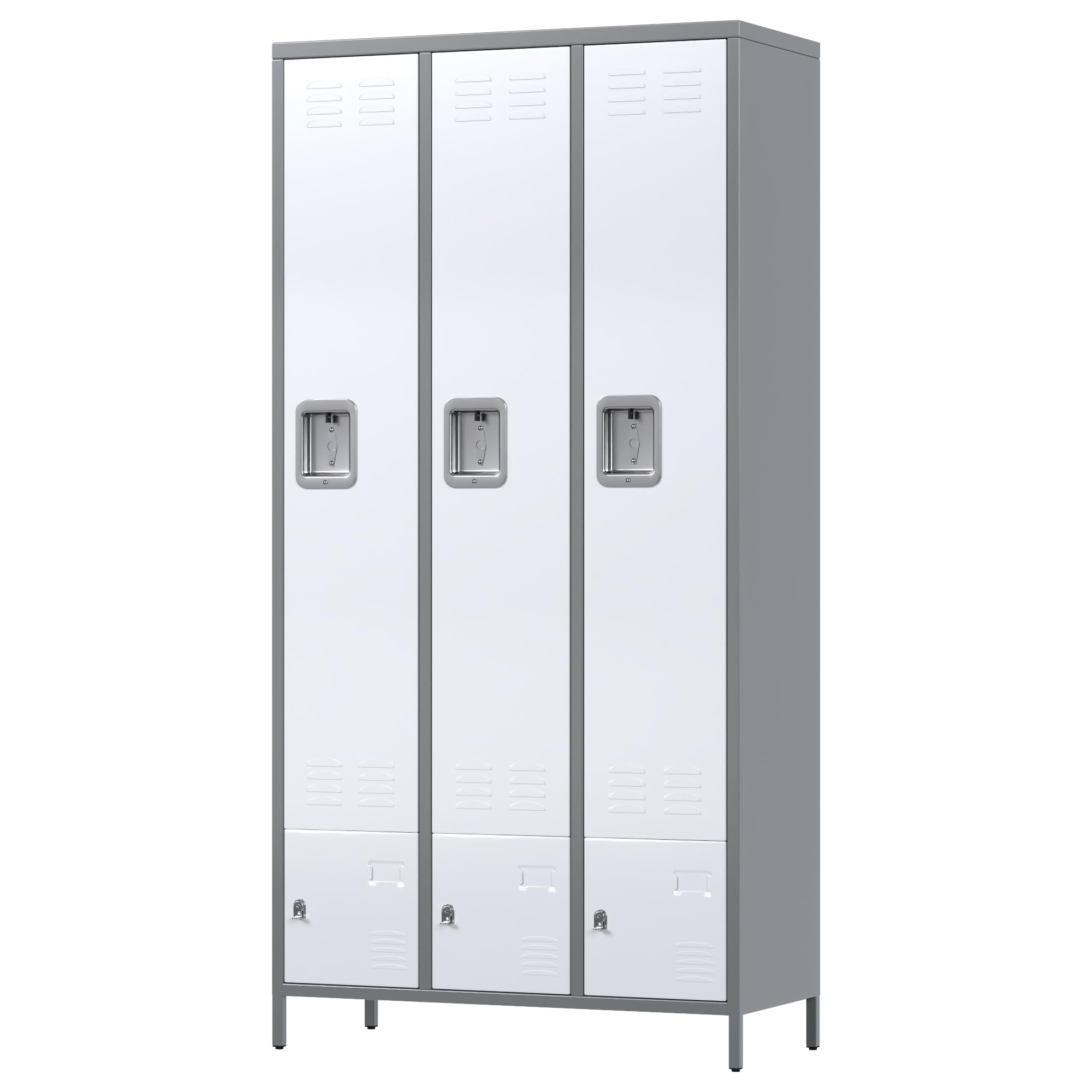 Aobabo Heavy Duty Metal Storage Locker with 9 Hooks - 6-Door Combination Lock Cabinet for Office, Gym, Bedroom & Dormitory (Grey & White) - Perfect for Employee Storage, Sports Gear Organization & School Locker Room - Assembly Required