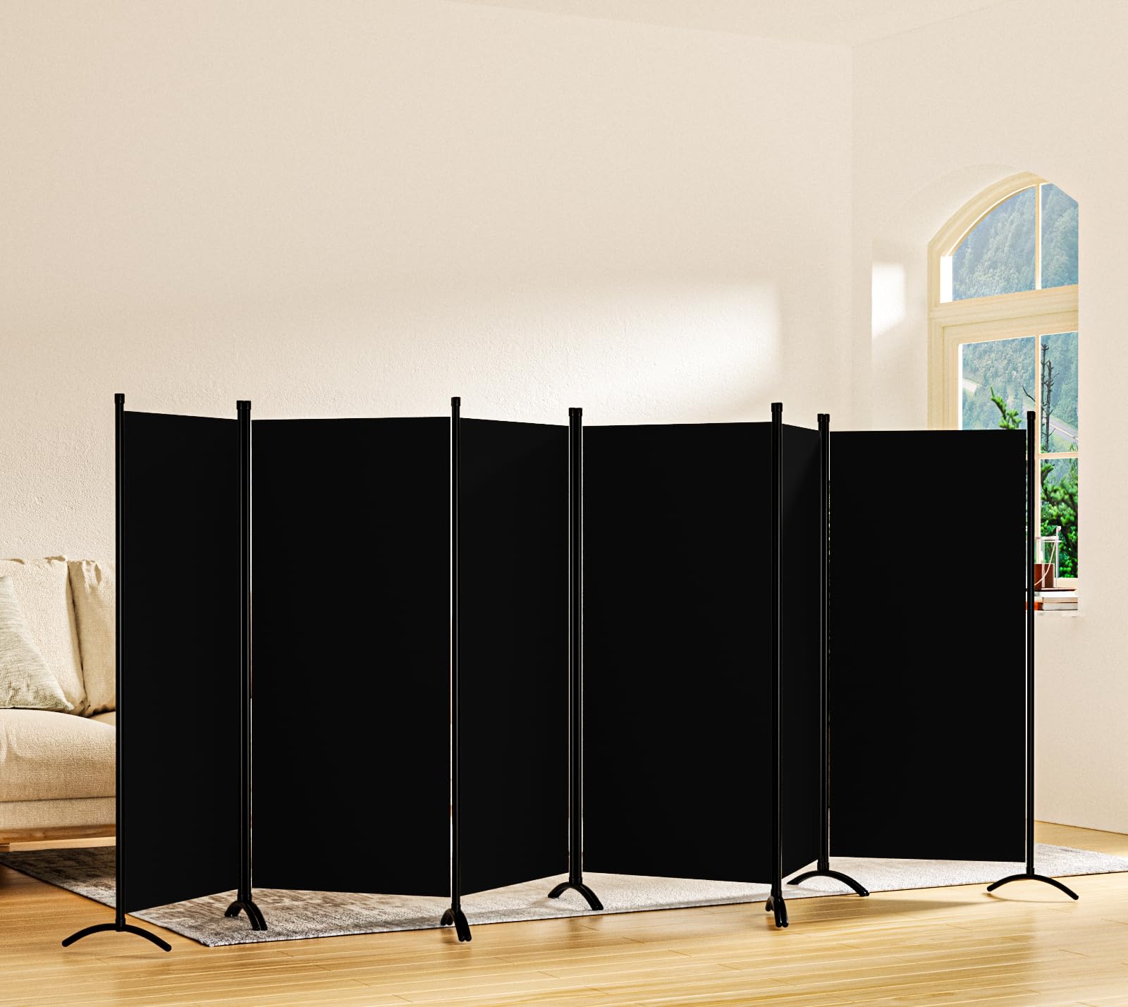 6 Panel Black Folding Room Divider Privacy Screen - 6ft Tall Partition Wall for Home, Office, Classroom & Studio | Space Separation & Privacy Solution for Living Rooms, Bedrooms & Workspaces