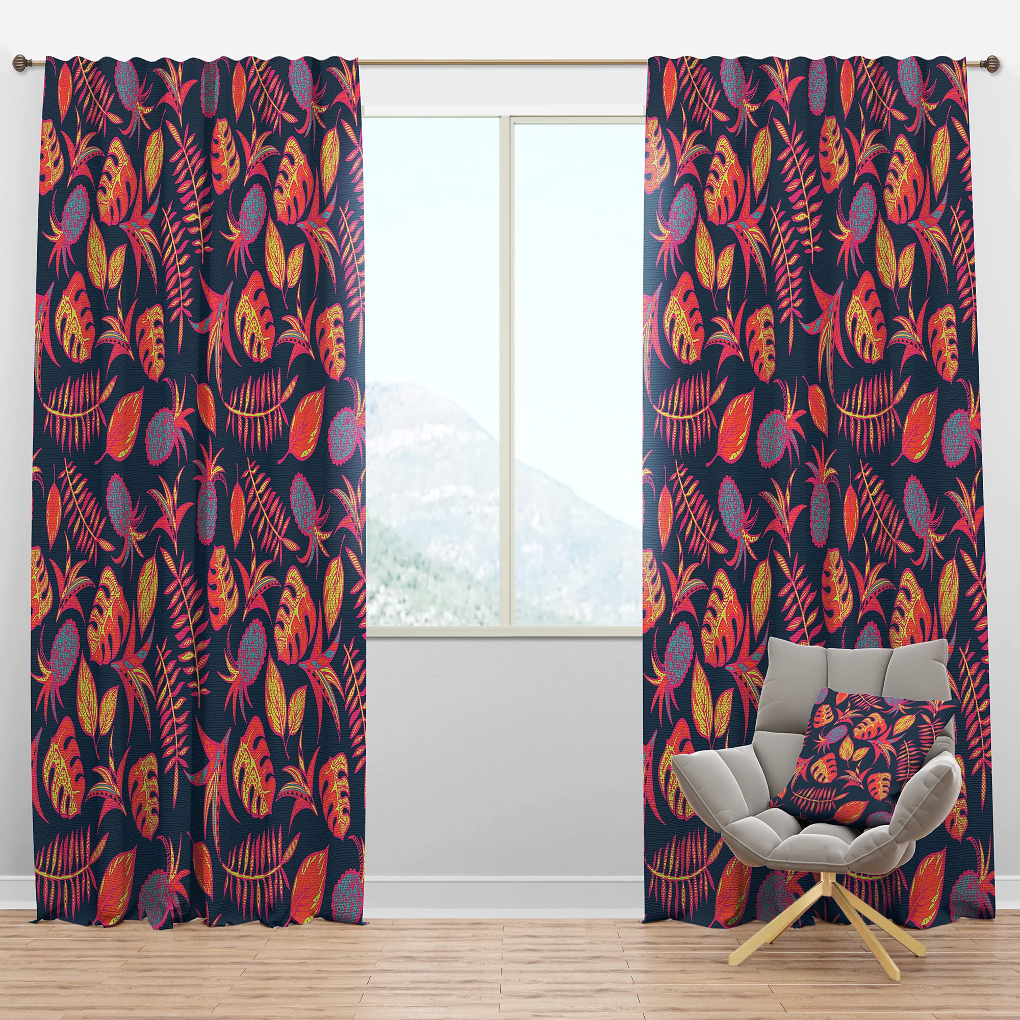 DesignQ Blackout Curtains with Cartoon Tropical Pattern - Thermal Insulated Single Panel (52x95 inches) - Perfect for Bedroom & Living Room - Blocks Light & Noise for Better Sleep & Privacy