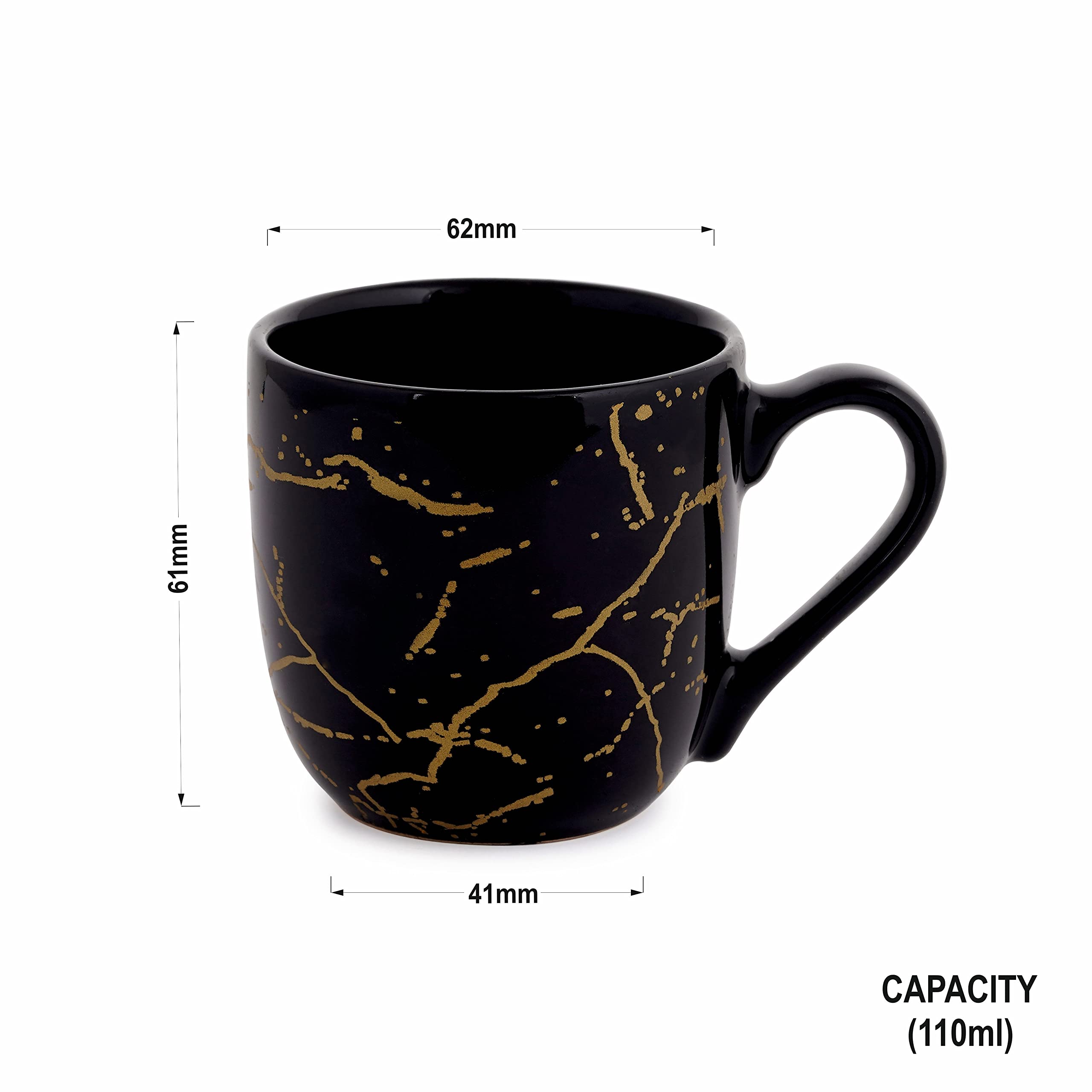 Stylish DATA Black Ceramic Mug with Metallic Design - 6-Pack Coffee & Tea Cups Set for Home, Office, or Gift - Durable 311 Series Mugs for Hot Beverages