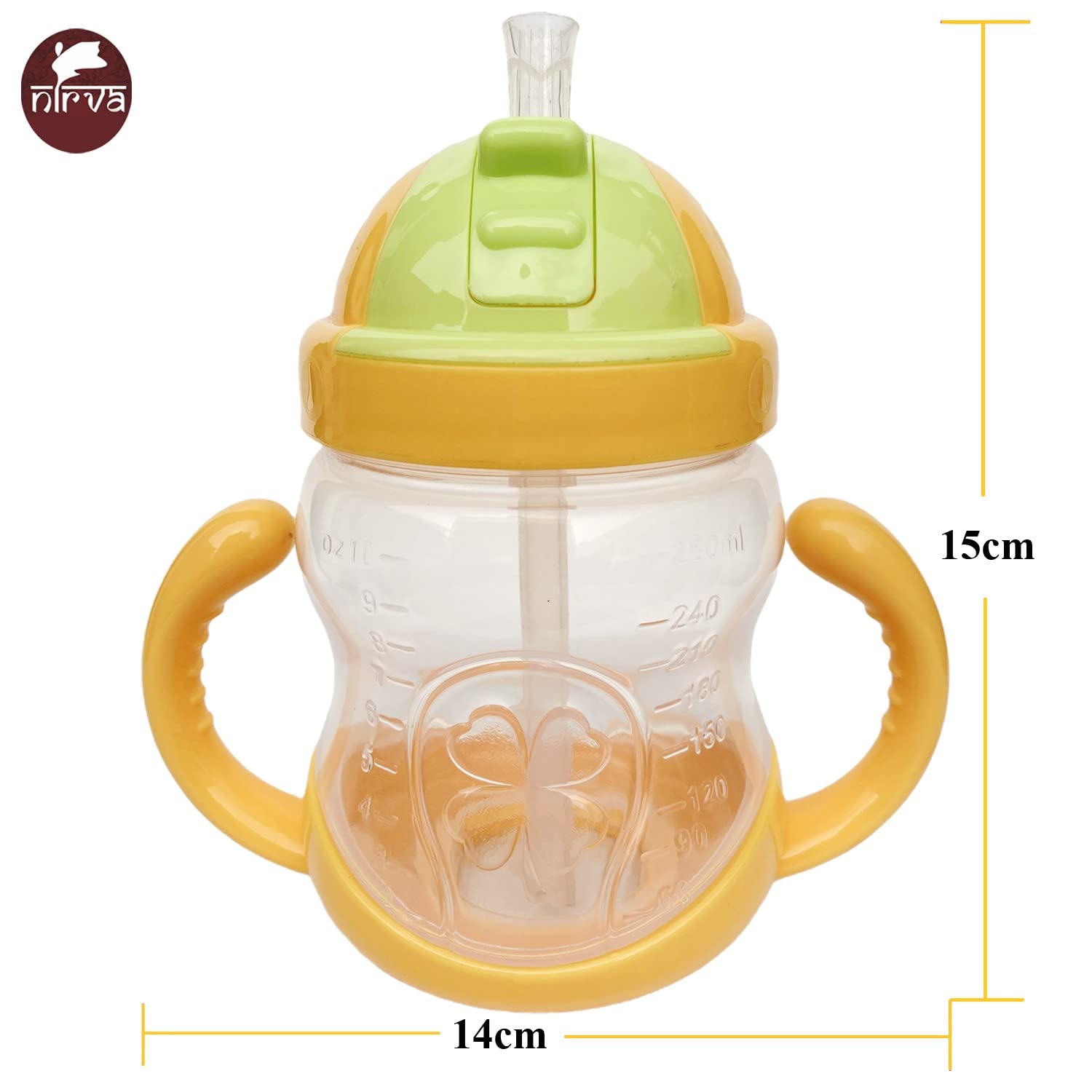 NIRVA 280ml Baby Sippy Cup with Straw - BPA-Free Spill-Proof Toddler Drinking Cup in Yellow with Cute Animal Design - Perfect for Travel, Daycare & Learning Independent Drinking
