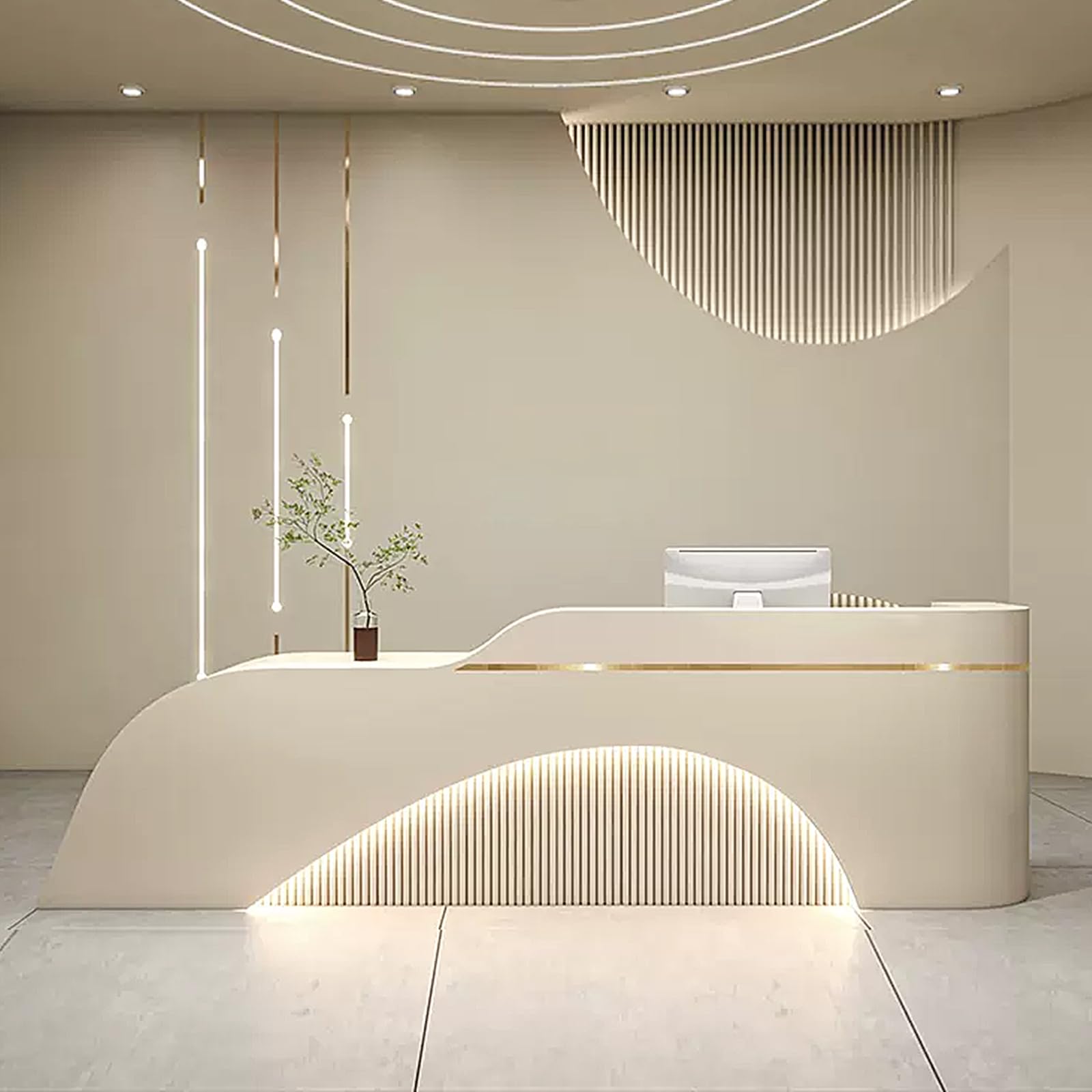 Modern Reception Desk with LED Light Strips & Wavy Panel - 72