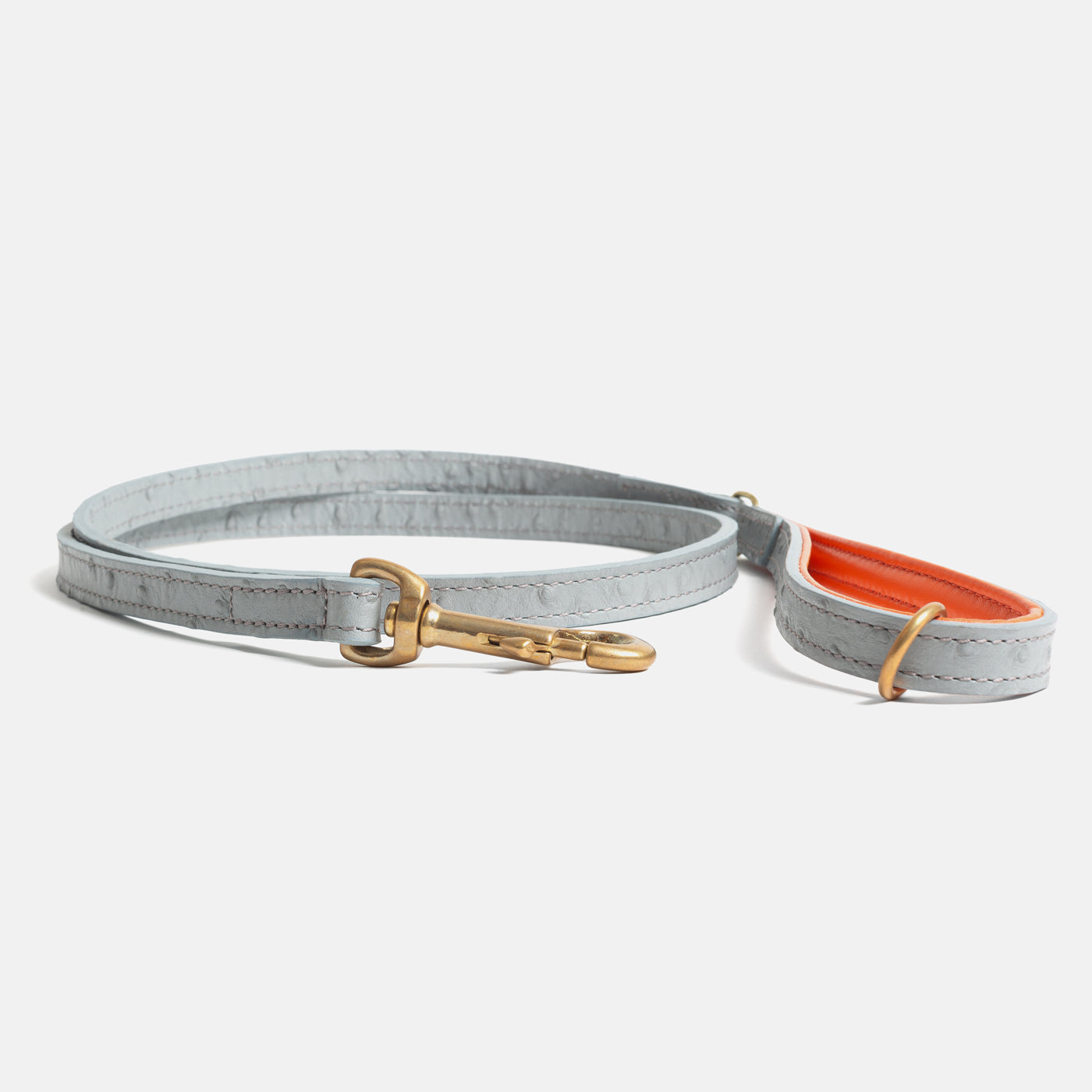 Premium Ostrich Leather Dog Leash - Grey & Orange - Durable & Stylish for Large Dogs - Perfect for Walks, Training & Outdoor Adventures - by Lords & Labradors