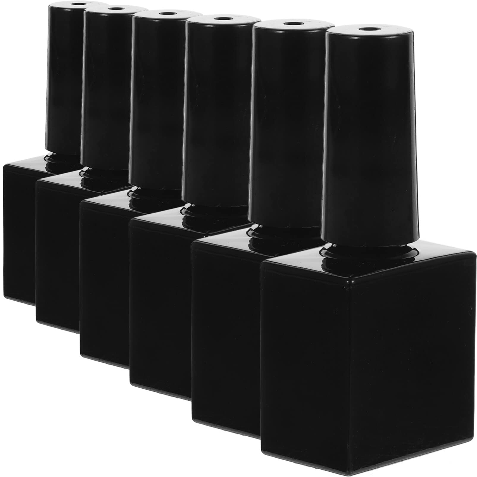 EXCLUZO 6-Pack 10ml Square Empty Refillable Glass Nail Polish Bottles with Brush Cap - DIY Nail Art Sample Containers for Professional & Home Manicure (Black) - Perfect for Nail Salons, DIY Enthusiasts & Travel Kits