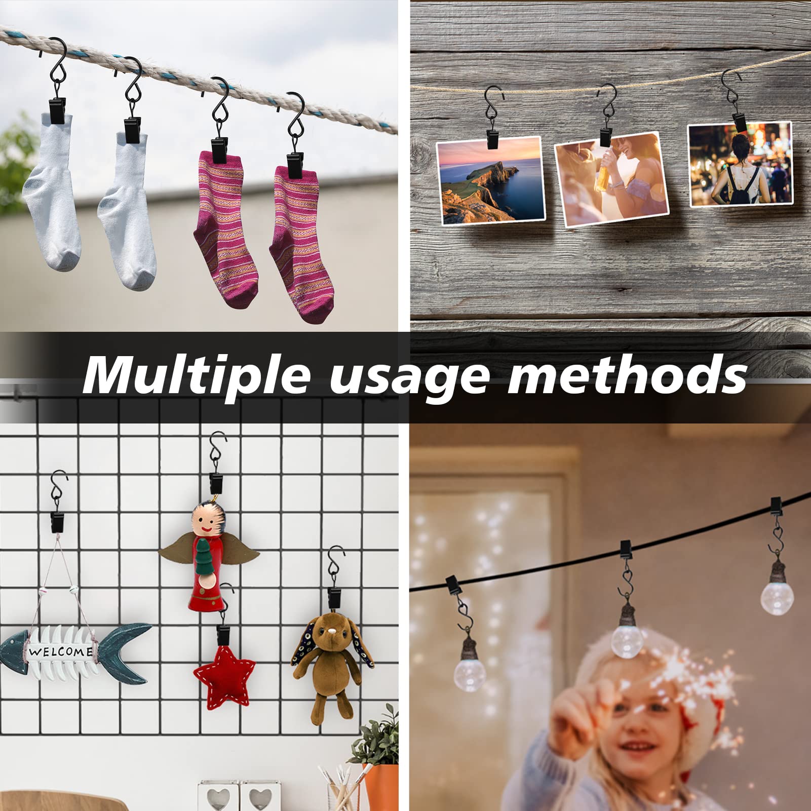 46 Pack Stainless Steel S Hooks - Heavy Duty Curtain Hooks & Light Clips for Indoor/Outdoor Use - Perfect for String Lights, Shower Curtains, Photo Backdrops & Home Decor