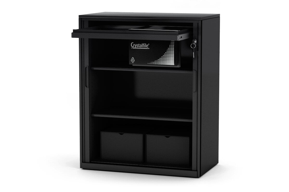 Tambour Sliding Door Storage Cabinet - Metal Organizer with Dimensions 1025H x 900W - Perfect for Home Office, Living Room, and Garage Storage Solutions