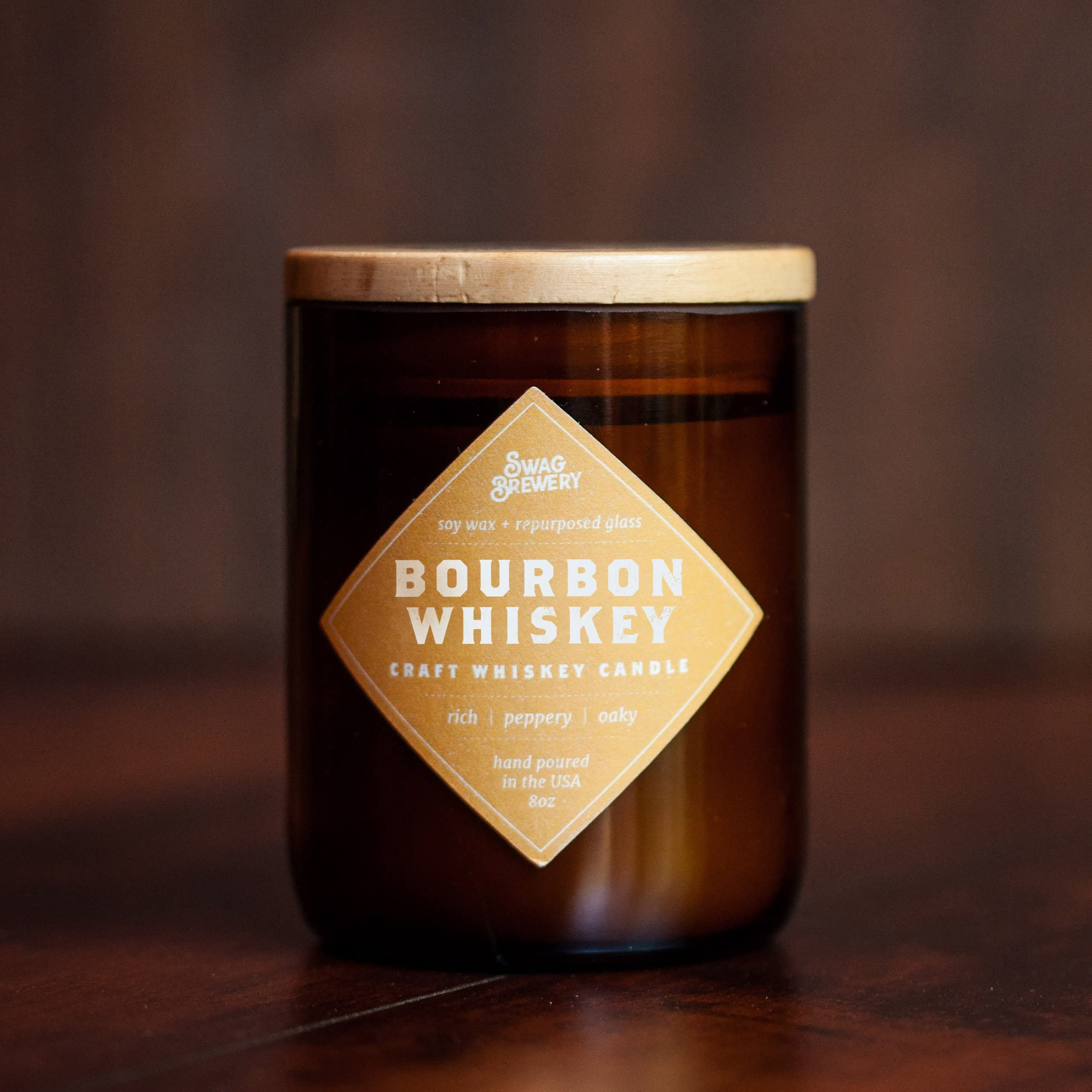 Premium Bourbon Whiskey Scented Candle & Soap Set - Handcrafted in USA - Home Decor, Relaxation Gift for Men & Women - Perfect for Romantic Dinners, Spa Nights & Cozy Evenings