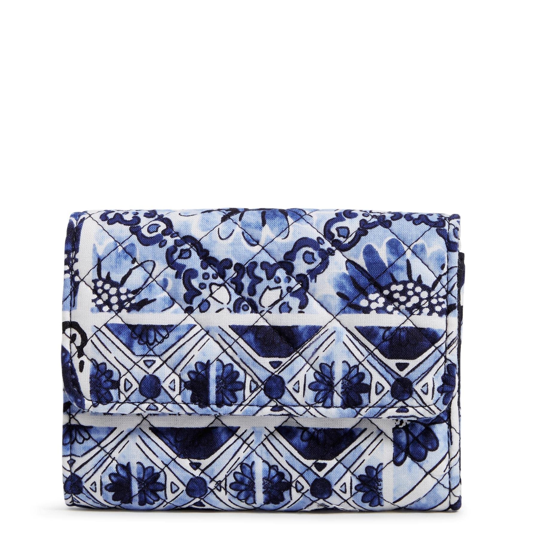 Vera Bradley RFID Blocking Cotton Riley Compact Wallet for Women - Stylish Small Wallet for Credit Cards, Cash & ID - Perfect for Travel, Shopping & Everyday Use