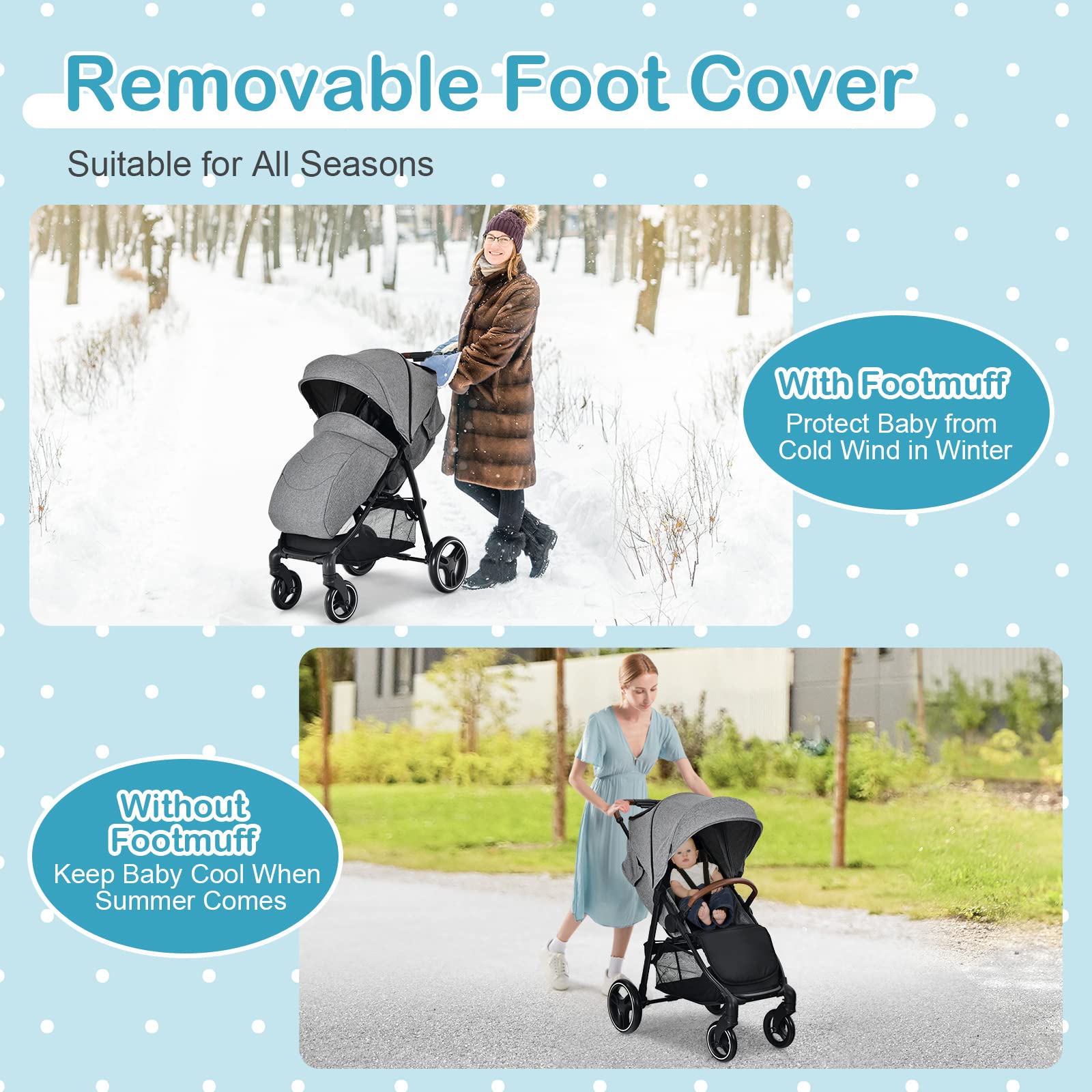 HONEY JOY Baby Stroller - Foldable Lightweight Travel Stroller with Adjustable Canopy & Foot Cover, Suspension Wheels for Smooth Ride, Storage Basket - Newborn to Toddler Pushchair for Boys & Girls (Gray) | Perfect for Shopping, Travel & Daily Walks