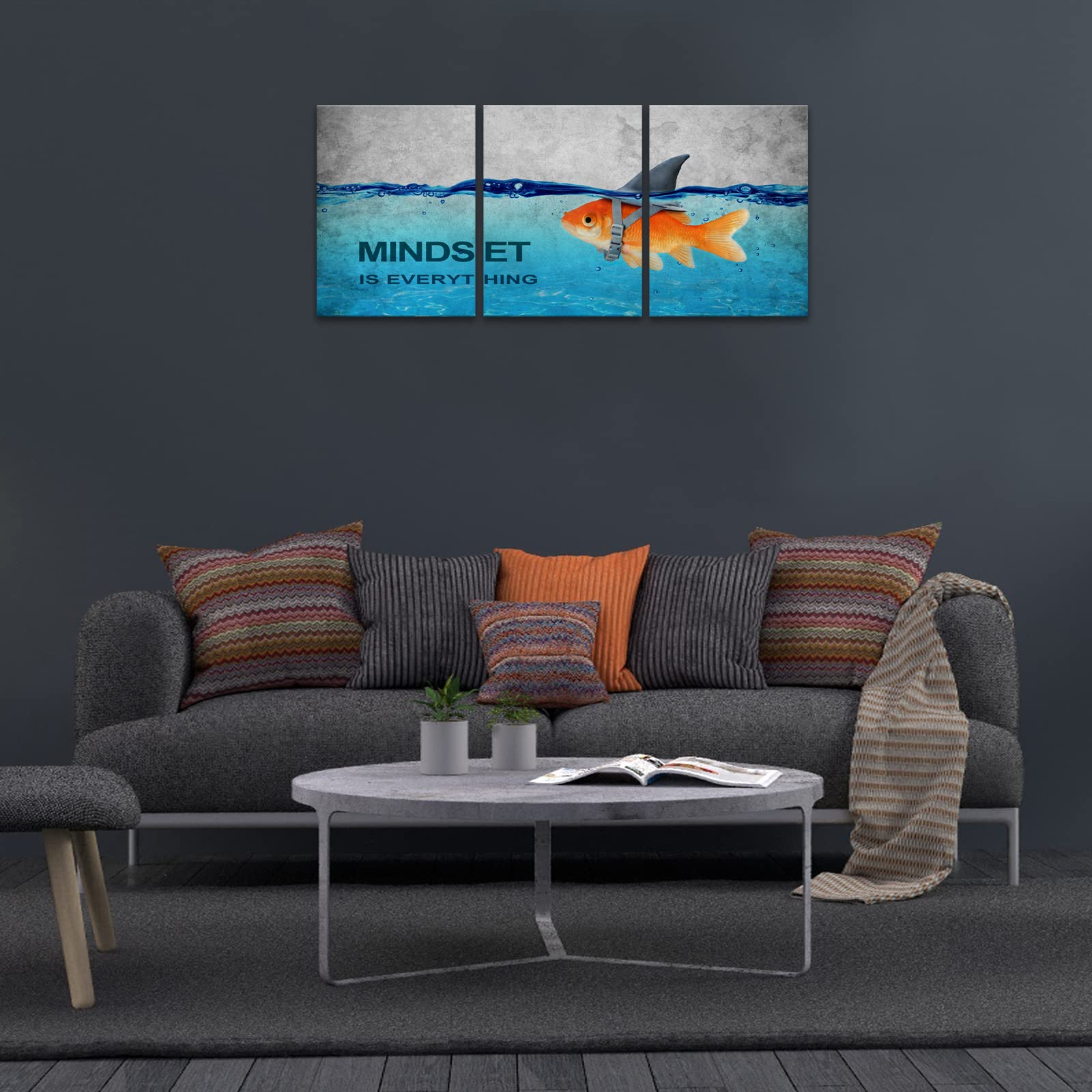 BWSPACE Motivational Wall Art Canvas Prints - Mindset is Everything, Grind Hustle Success Execution - 3 Piece Office Decor Bundle for Entrepreneurs (36