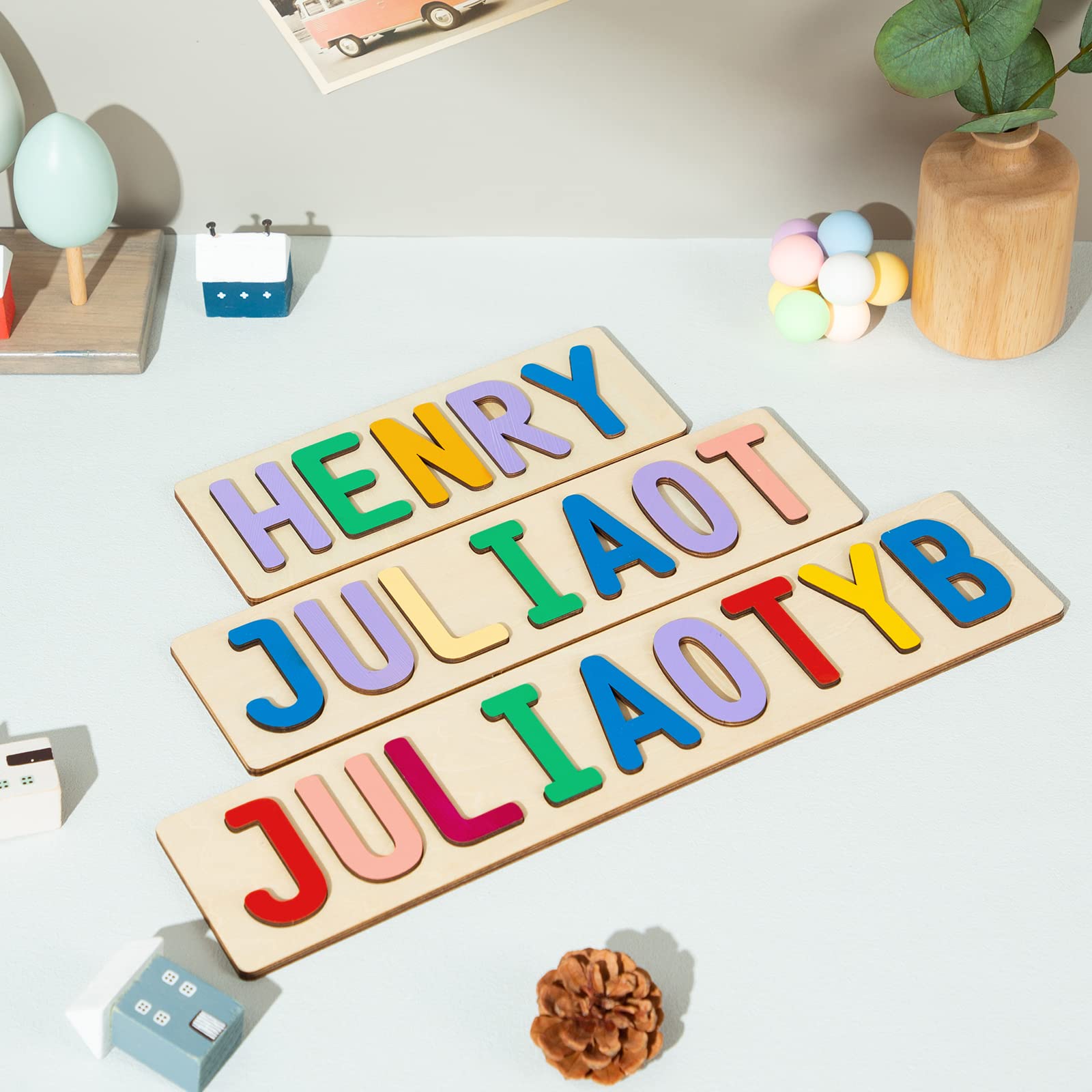 Personalized Wooden Name Puzzle for Kids - Custom Educational Learning Toy for Toddlers, Baby Boys & Girls - Thanksgiving, Christmas, Birthday Gift - Flat Rate up to 9 Letters (Style 5) - Perfect for Early Childhood Development, Montessori Learning & Holiday Gift Giving