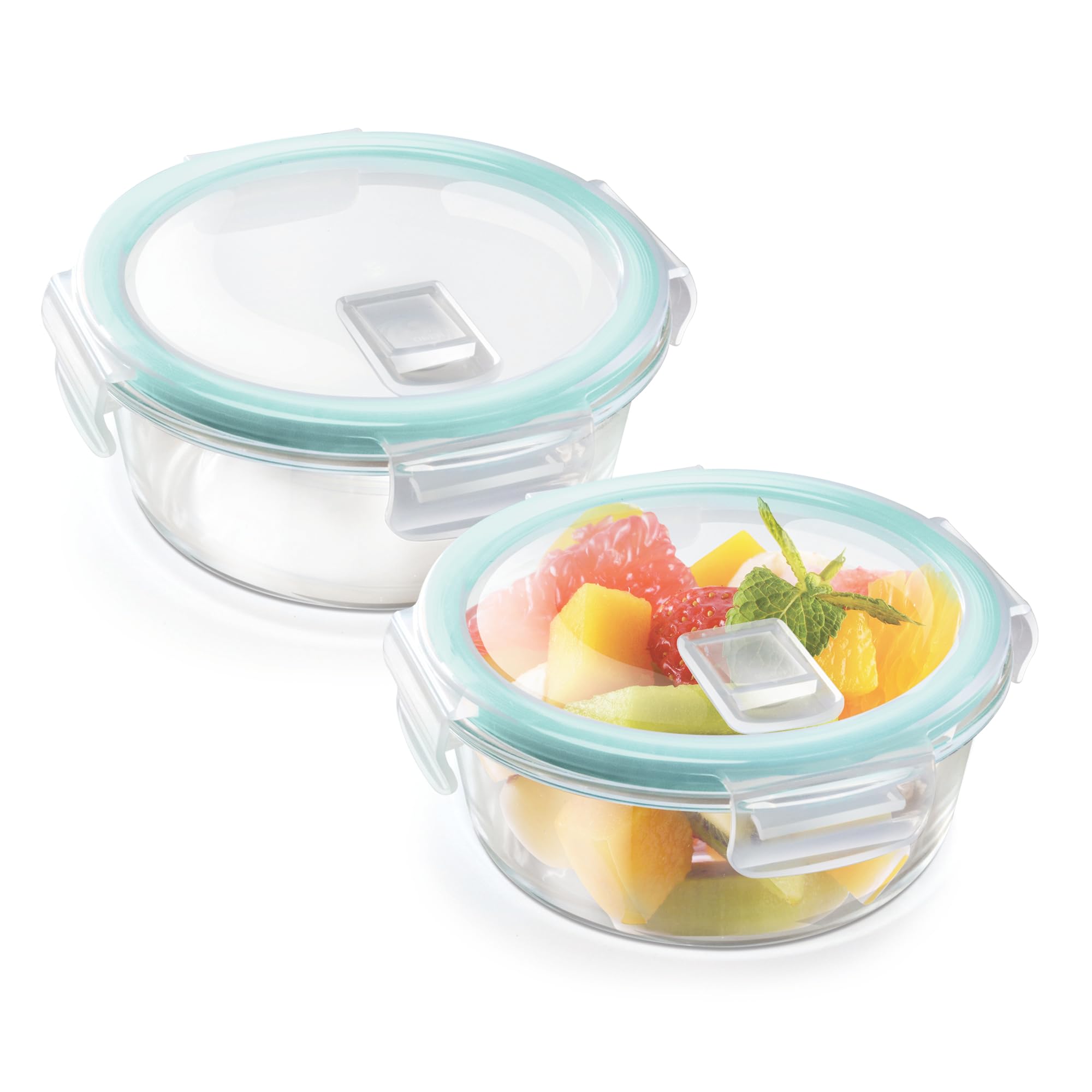 MILTON Treo Hi Borosilicate Glass Clip Fresh Round Food Storage Container Set of 2 (400ml Each) - Airtight, Microwave, Oven, Refrigerator & Dishwasher Safe, BPA Free, Stackable | Perfect for Meal Prep, Leftovers & Pantry Organization