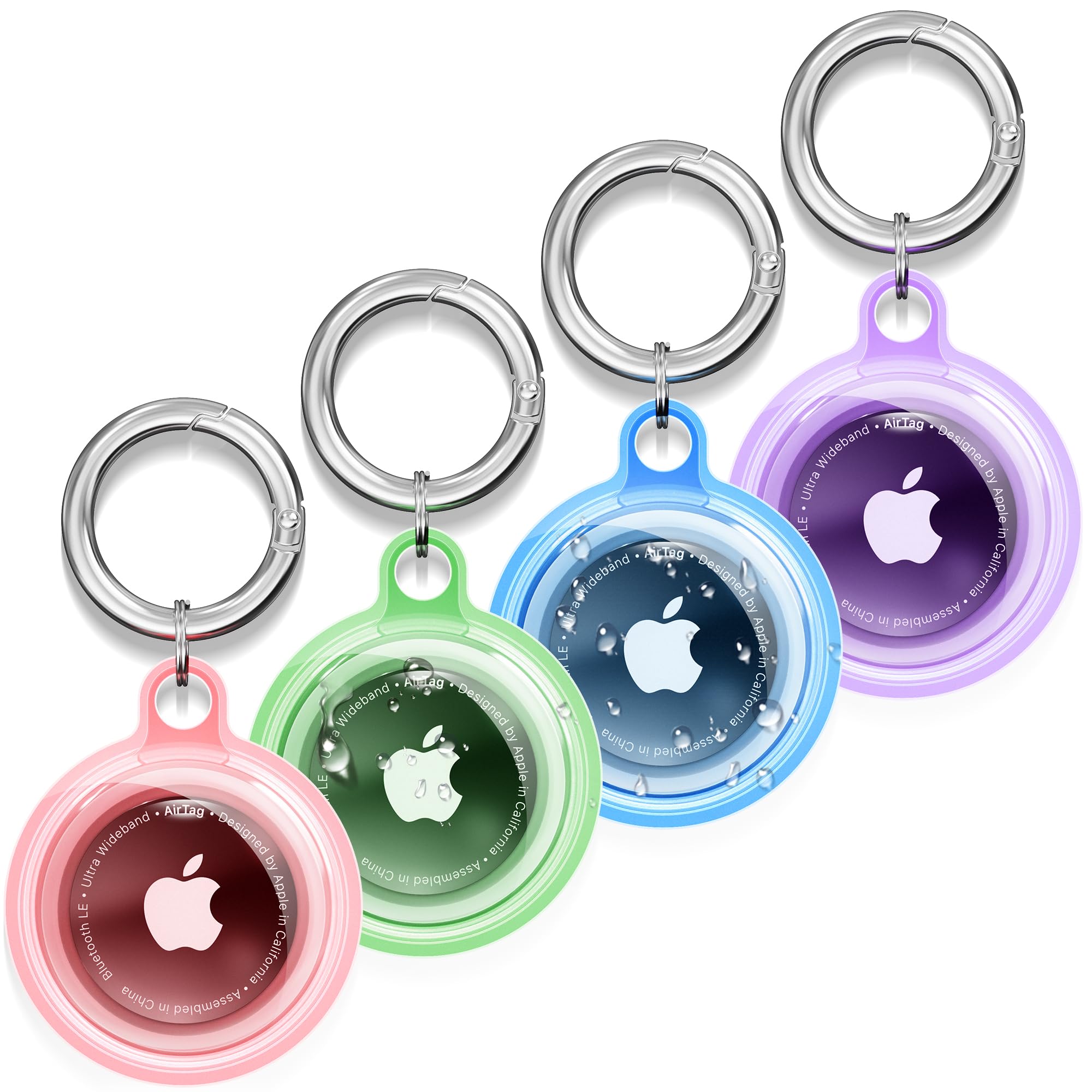 4 Pack Waterproof AirTag Case with Keychain - Shockproof & Dustproof Holder Compatible with Apple AirTag for Dog Collar, Luggage, Keys - Perfect for Pets, Travel & Everyday Use (4 Colors)