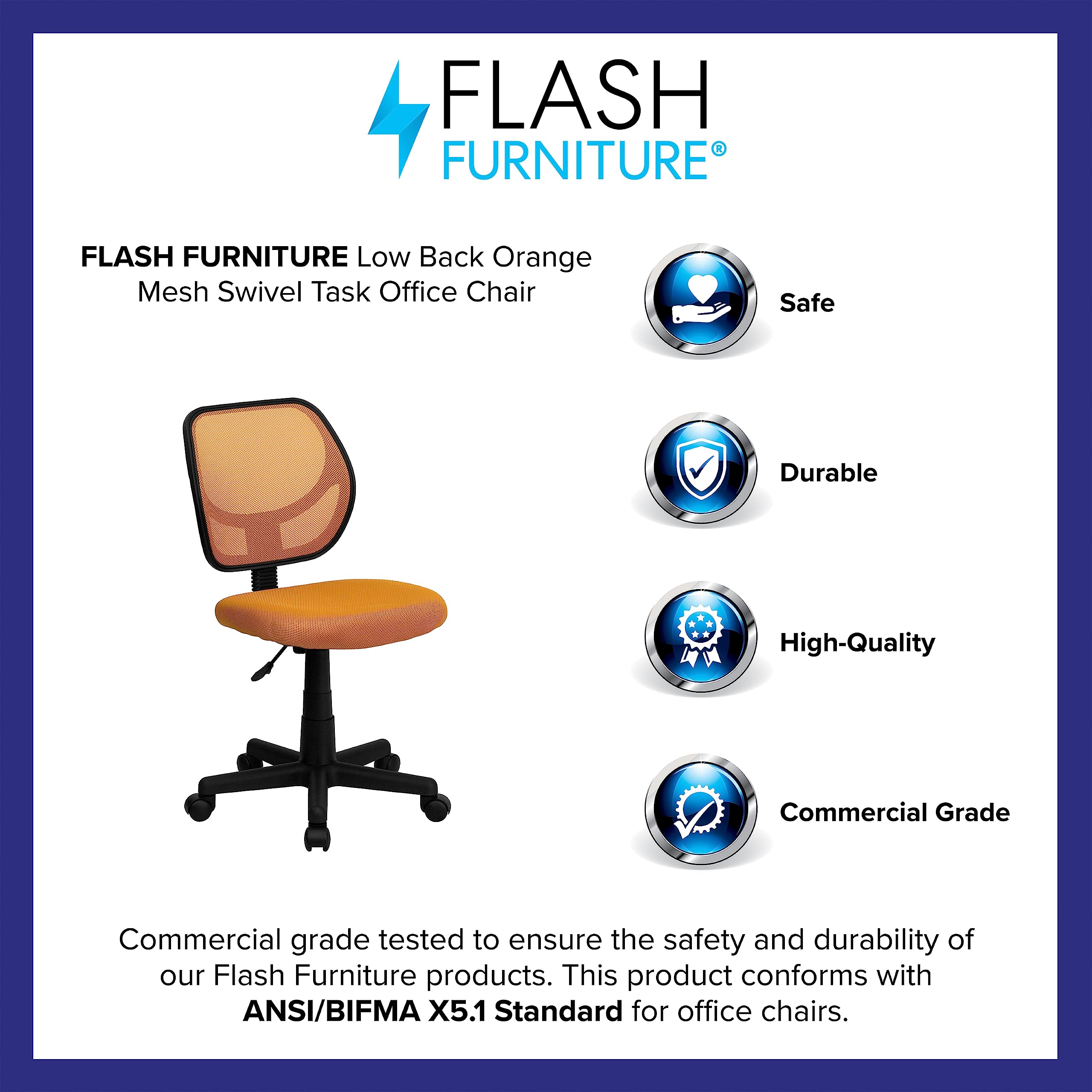 Flash Furniture Neri Low Back Orange Mesh Swivel Task Office Chair - Ergonomic Desk Chair for Home & Office - Comfortable Computer Chair for Long Hours of Work or Gaming