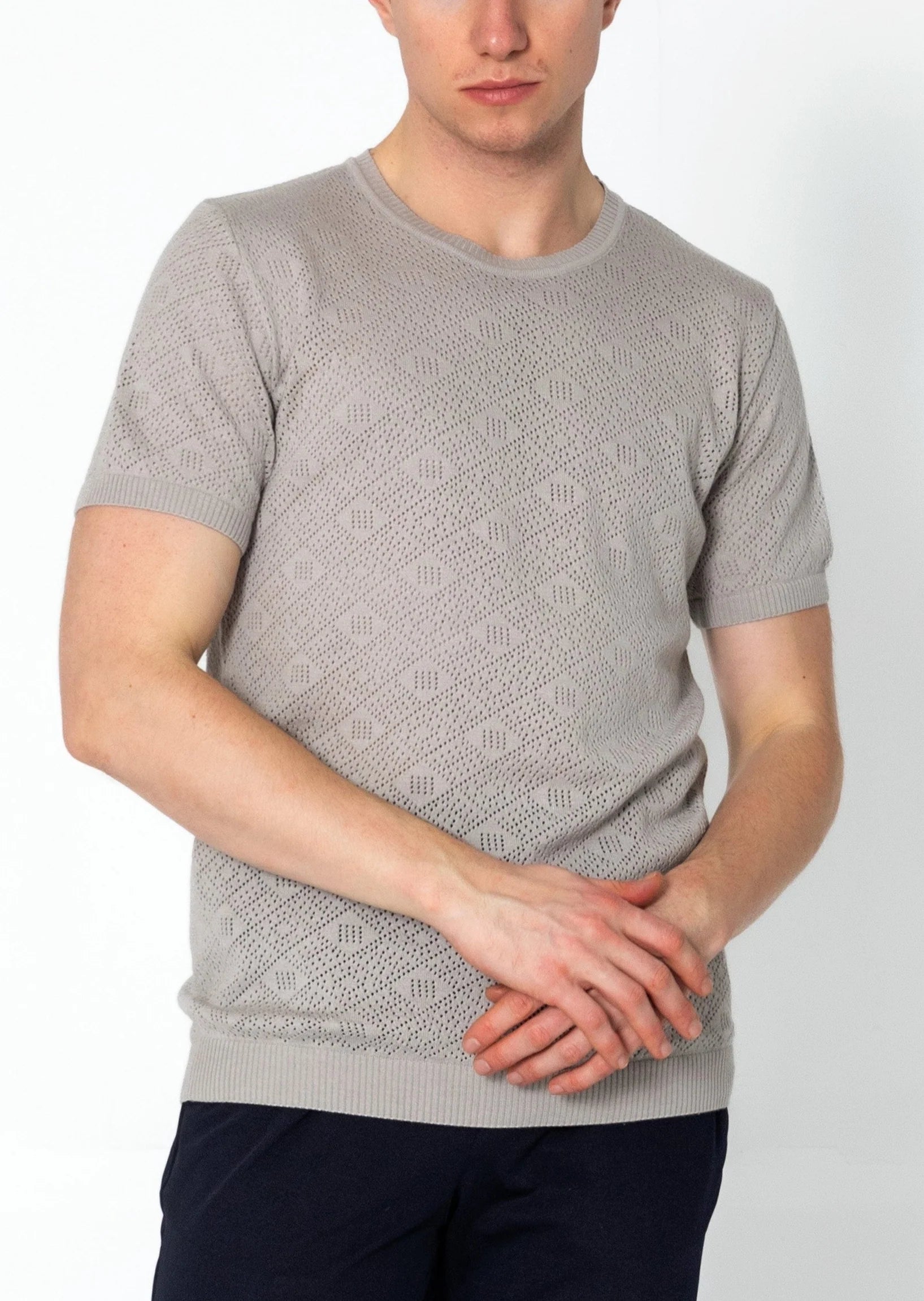 Geometric Crochet T-Shirt for Women - Stylish Grey Cotton Top for Casual Wear, Summer Outfits, and Boho Fashion