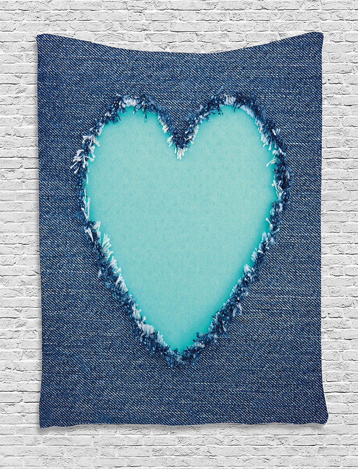 Ambesonne Navy and Teal Ripped Heart Tapestry - Romantic Valentine's Day Wall Art Decor for Bedroom, Living Room & Dorm - 60