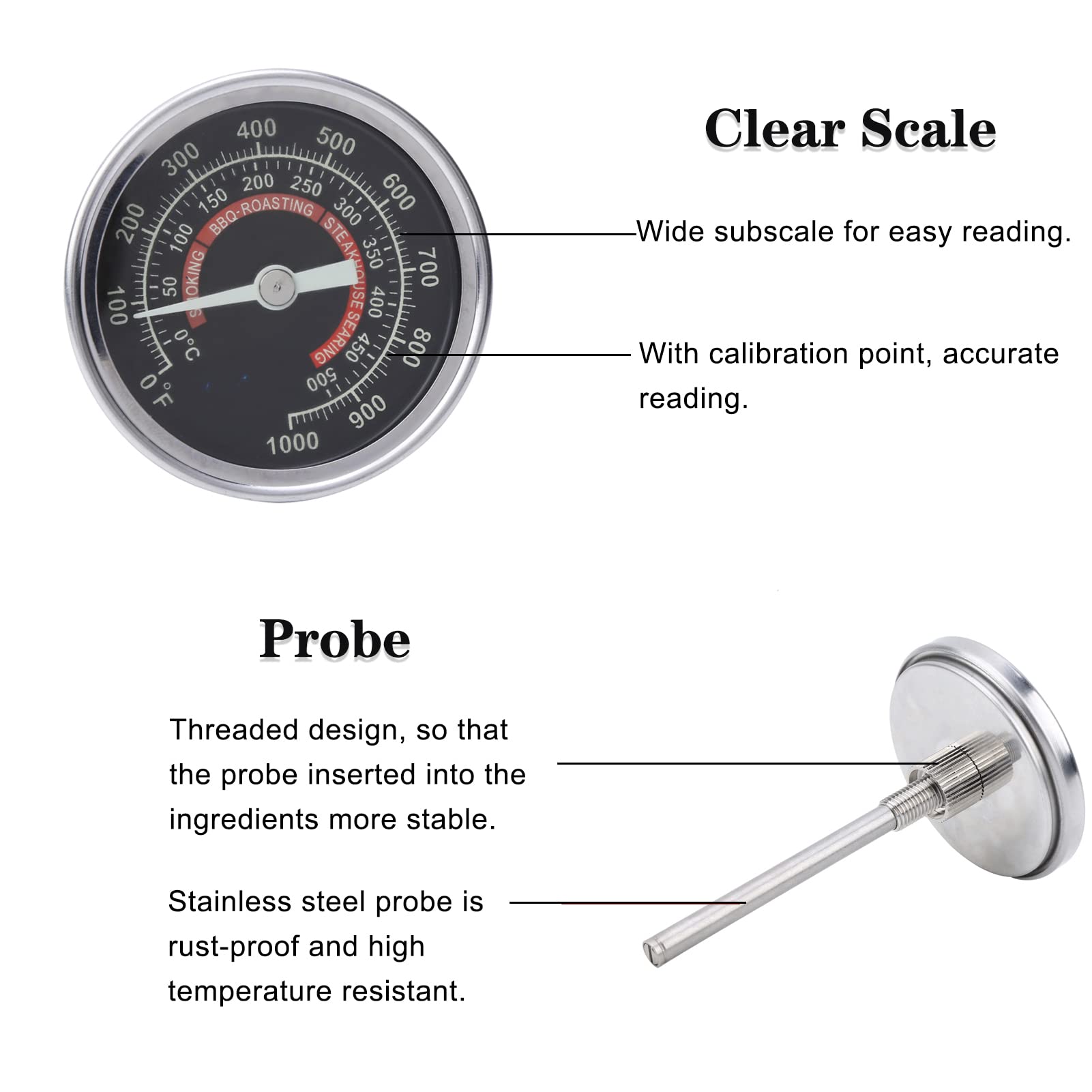 Thincol Oven Thermometer 0-1000°F Stainless Steel BBQ Grill Thermometer - High Accuracy Cooking Temperature Gauge for Baking, Roasting, Grilling - IP55 Waterproof & Durable for Indoor/Outdoor Use