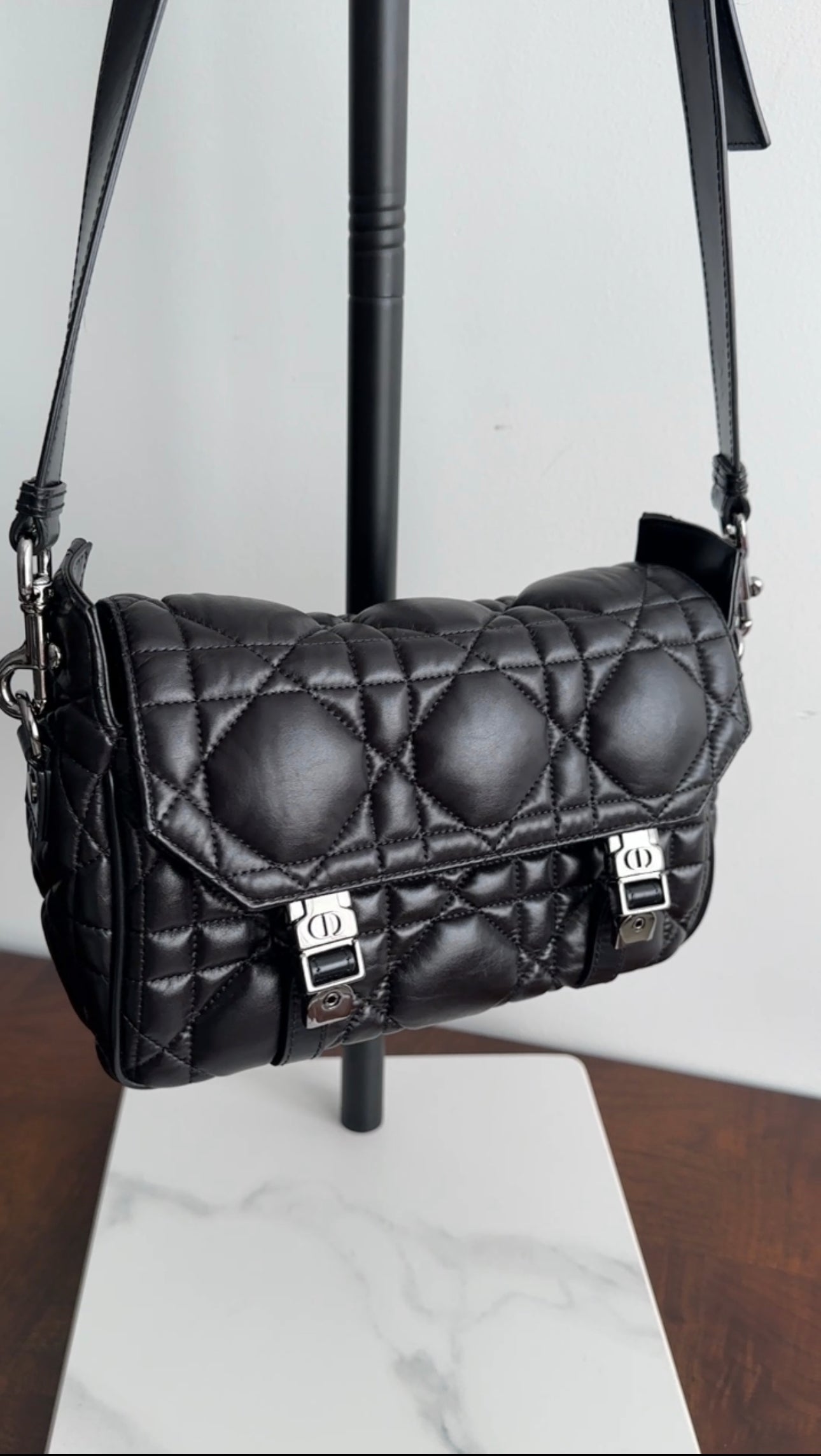 Christian Dior Black Leather Cannage Diorcamp Messenger Crossbody Bag for Women - Luxury Designer Shoulder Bag for Work, Travel & Everyday Use