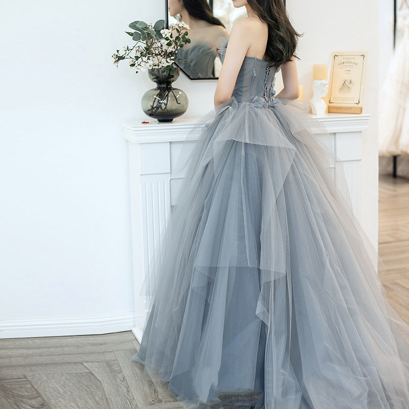 Elegant Gray Blue Sweetheart Neckline Long Prom Dress with Lace-Up Back - Perfect for Birthday Parties, Formal Dances & Special Occasions