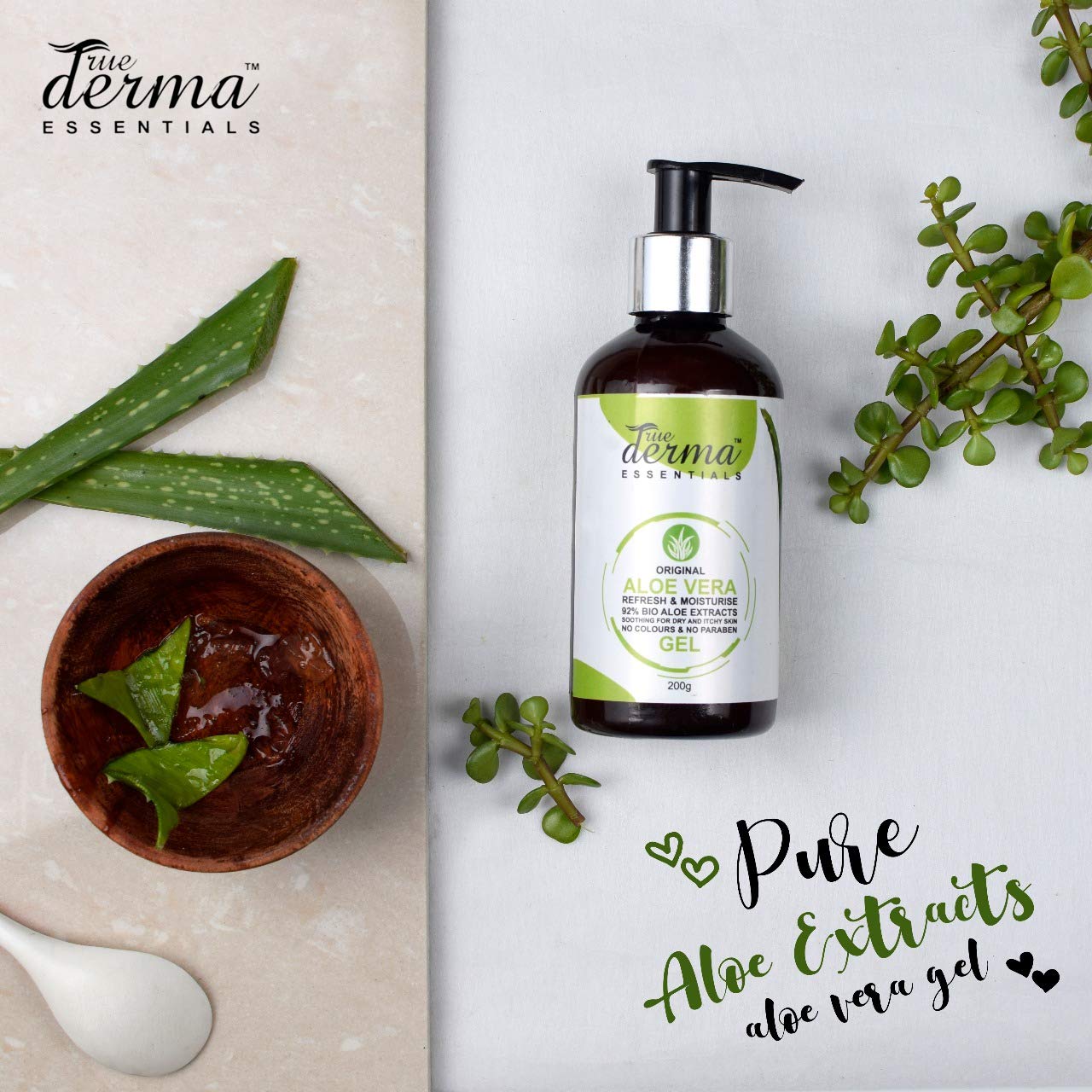 True Derma Essentials Pure Aloe Vera Gel for Face & Body - 6.76 fl oz (200ml) - Soothing Moisturizer for Sunburn, Dry Skin & Hair Care - Natural After Sun Relief & Hydration