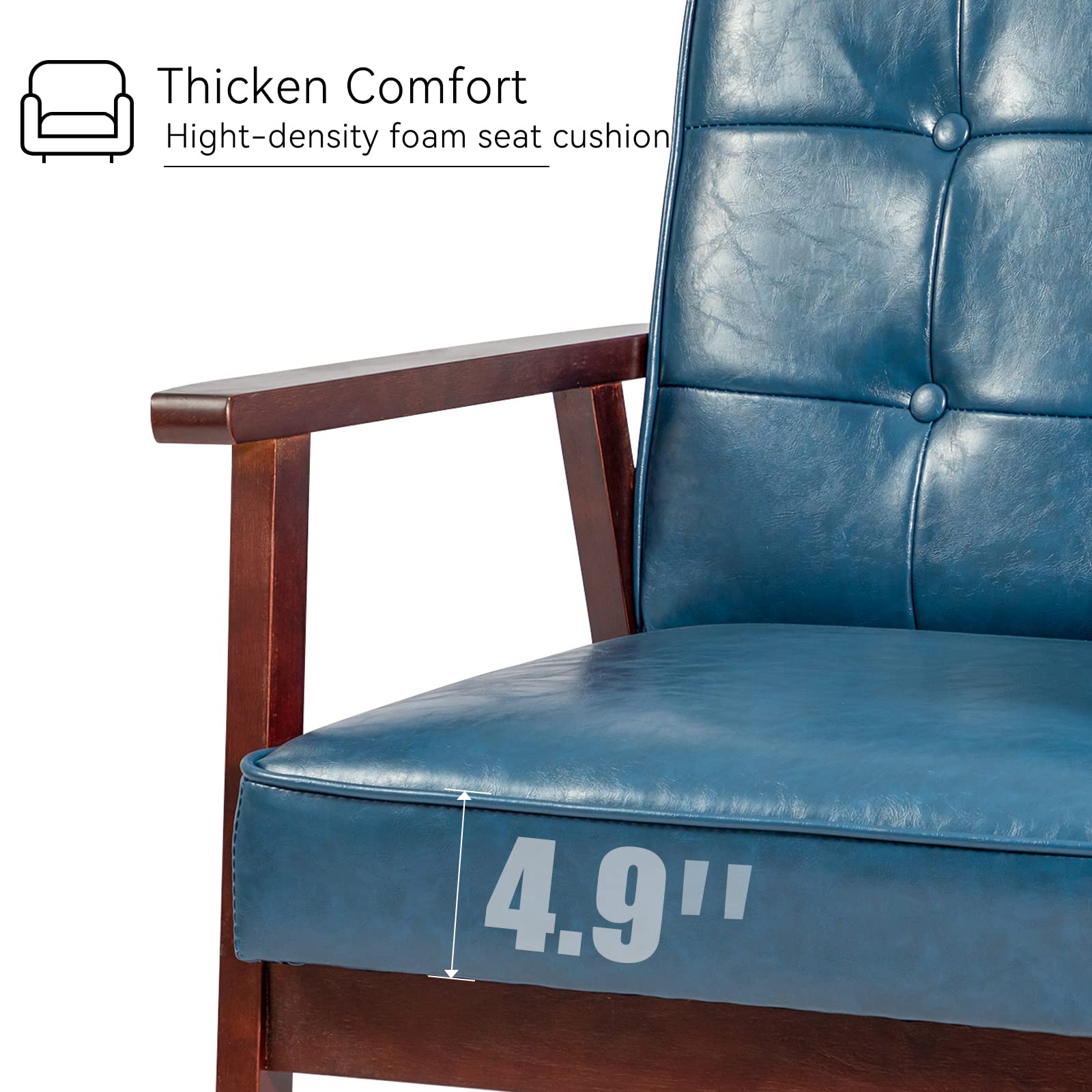Okeysen Mid-Century Modern Leather Accent Chairs Set of 2 - Retro Blue Armchairs with Cushions & Solid Wood Frame for Living Room, Lounge, Office or Reading Nook