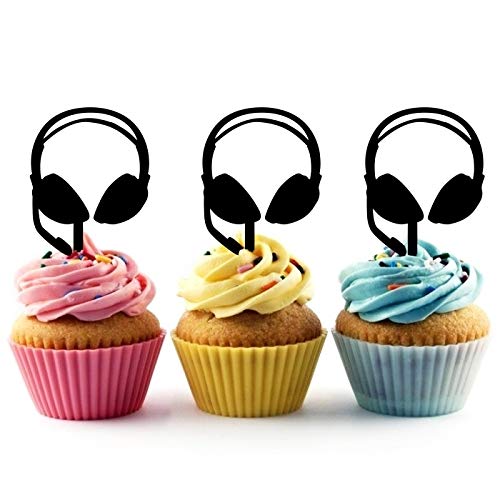 Premium DJ Headphones Silhouette Acrylic Cupcake Toppers - 10pcs Party Wedding Birthday Cake Decorations - Perfect for DJ-Themed Events, Music Celebrations & Dessert Displays
