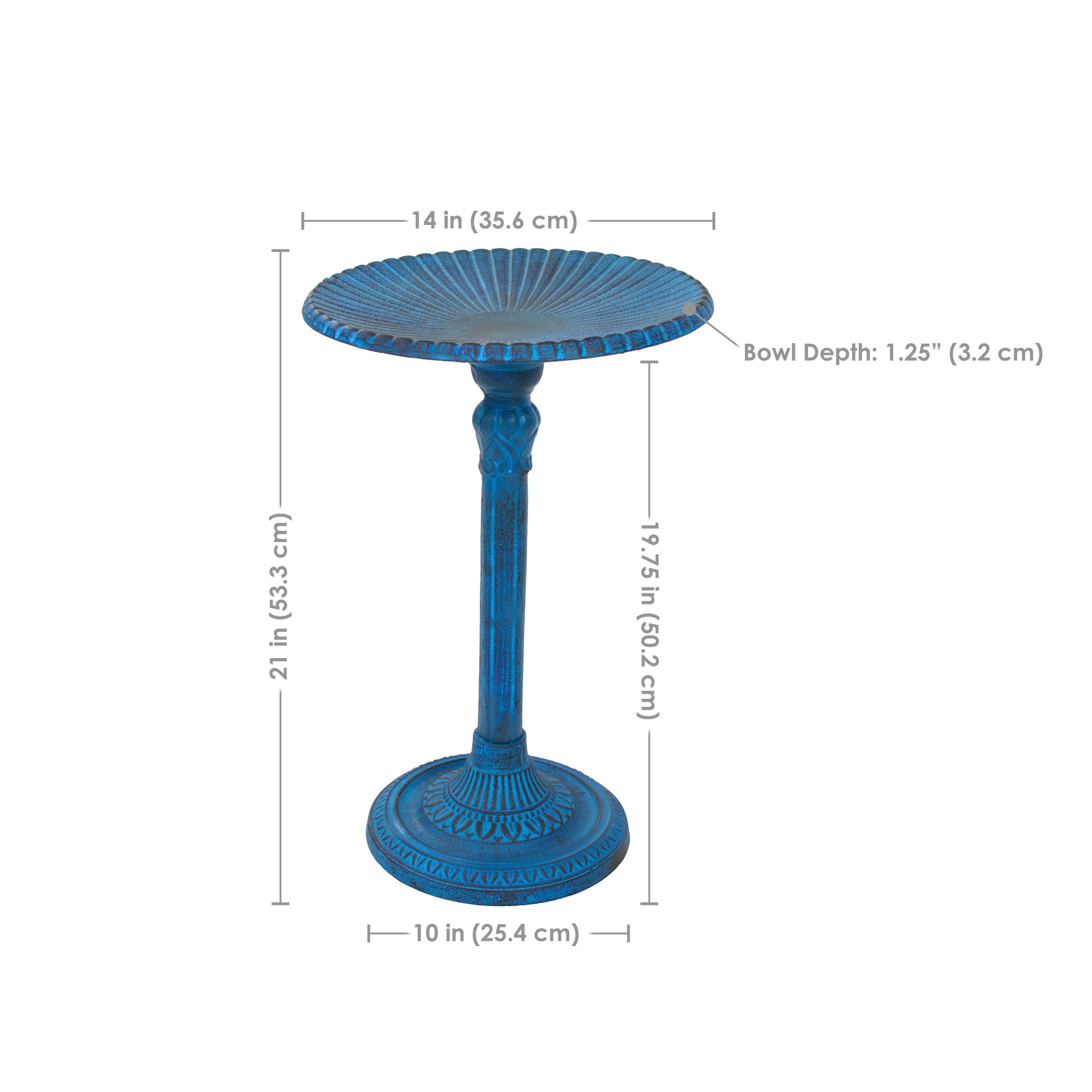 Sunnydaze Art Deco Sunburst Metal Bird Bath with Blue Patina - 14 Inch Outdoor Garden Decor for Birds & Decoration