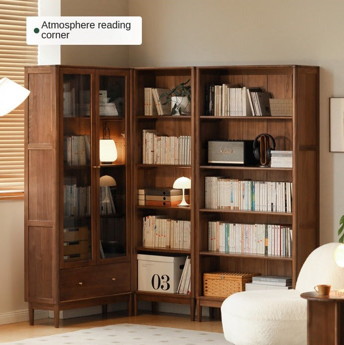 Solid Black Walnut & Oak Wood Bookcase - Customizable Wall-Mounted Bookshelf for Living Room, Home Office & Library Storage