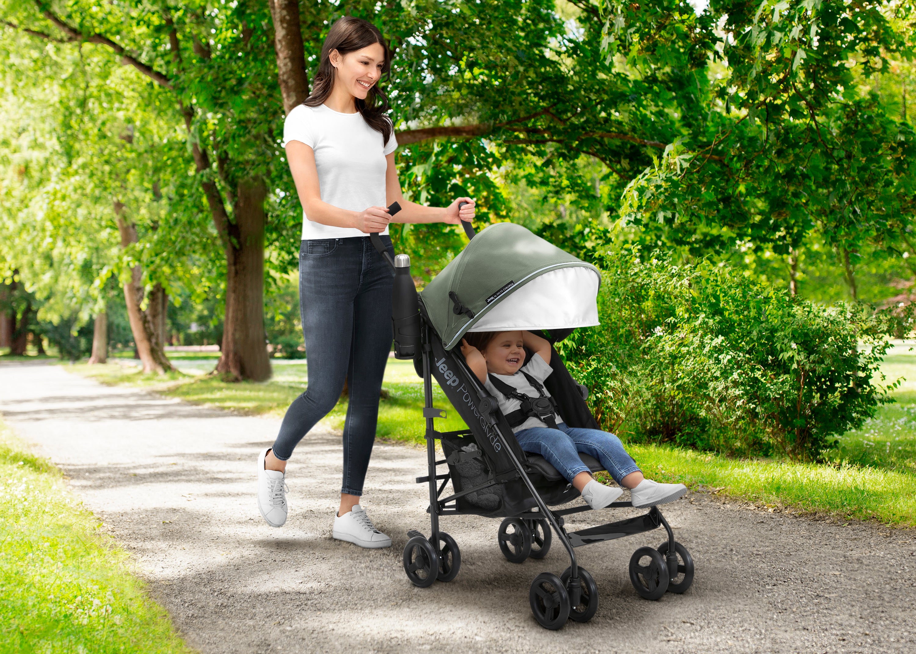 Jeep PowerGlyde Stroller - Lightweight Compact Travel Stroller with One-Hand Fold, Adjustable Canopy & Storage Basket - Perfect for Travel, Shopping & Everyday Use