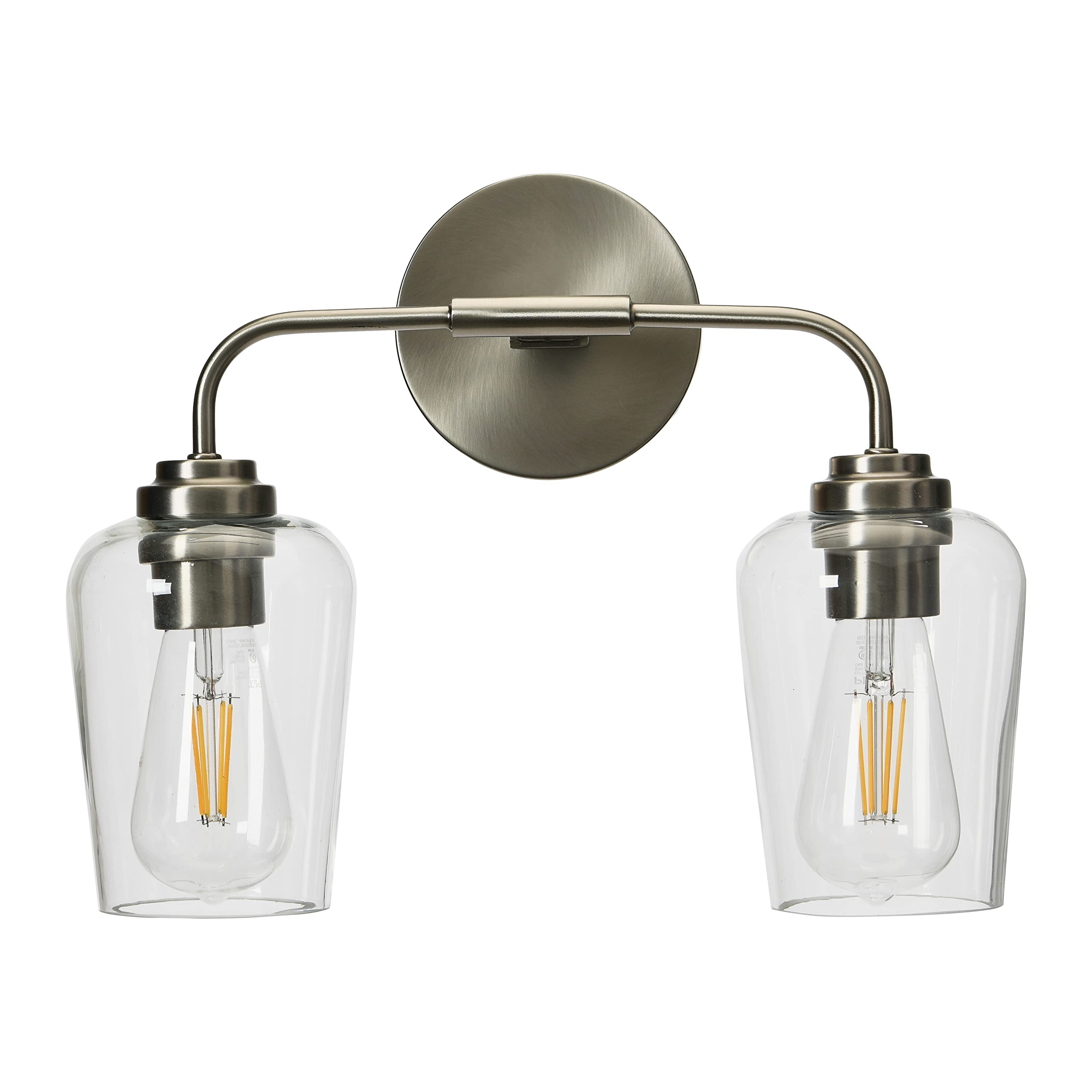 Holden 2-Light Vanity Light Fixture - Antique Nickel Finish Metal & Glass Bathroom Sconce for Mirror Lighting | Perfect for Bathroom, Powder Room & Dressing Area Makeup Lighting