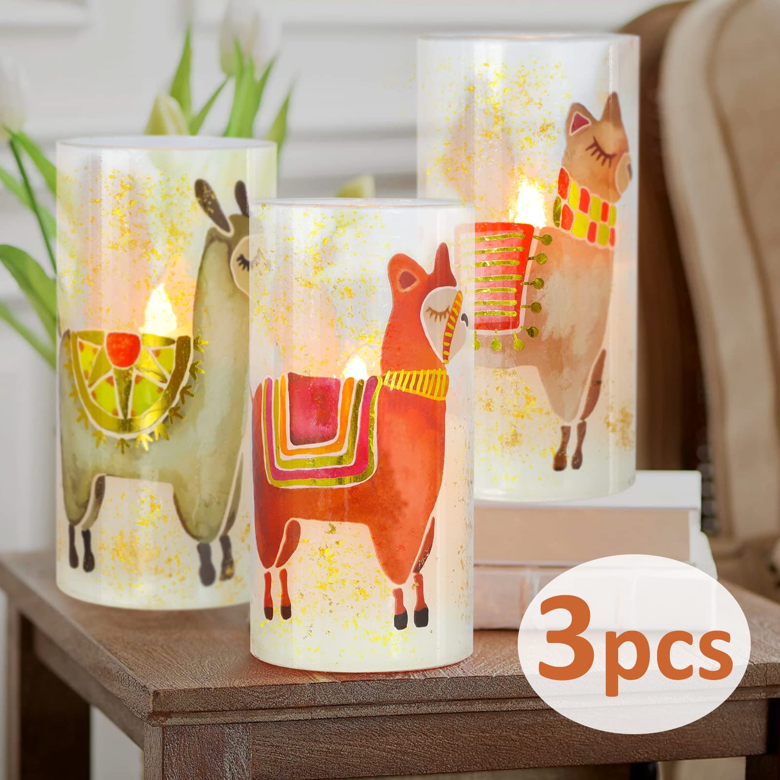 MELTONE Flameless LED Candles with Remote - Realistic Flickering Alpaca & Sheep Design - Perfect for Home, Party, Bedroom, Christmas, Valentine's Day Decor - Set of 3 - Ideal for Romantic Dinners, Cozy Nights & Holiday Celebrations