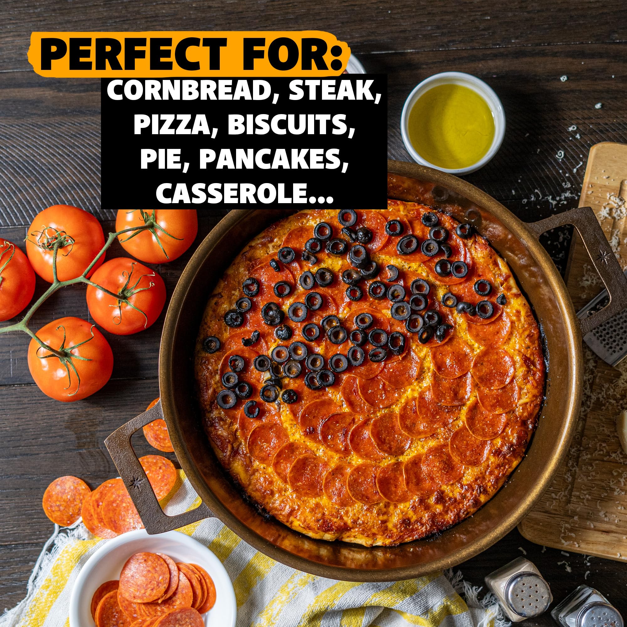 Premium 13.5-Inch Cast Iron Braiser Pan | 4.9-Quart USA Made Seasoned Cookware | Nonstick Oven & Stovetop Safe | Perfect for Roasting, Frying, Campfire Cooking & Family Meals