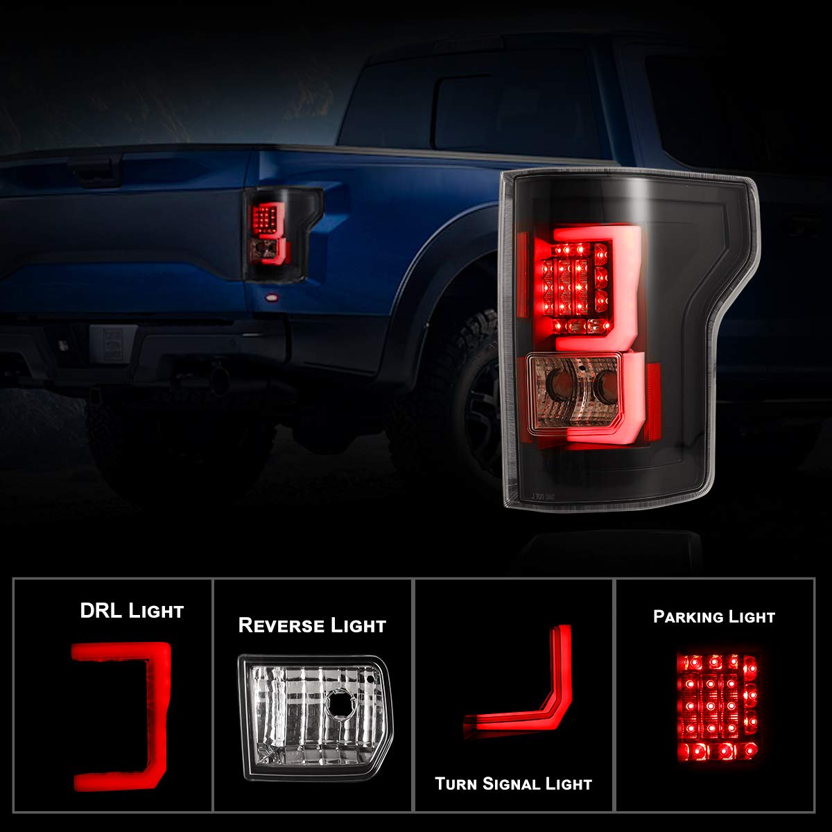 Nixon Offroad LED Tail Lights Assembly for 2015-2017 Ford F-150 - Compatible with Factory Halogen Models (Not for LED or Blind Spot System) - Left & Right Pair with Clear Lens - Upgrade for Enhanced Visibility & Style on Off-Road Adventures