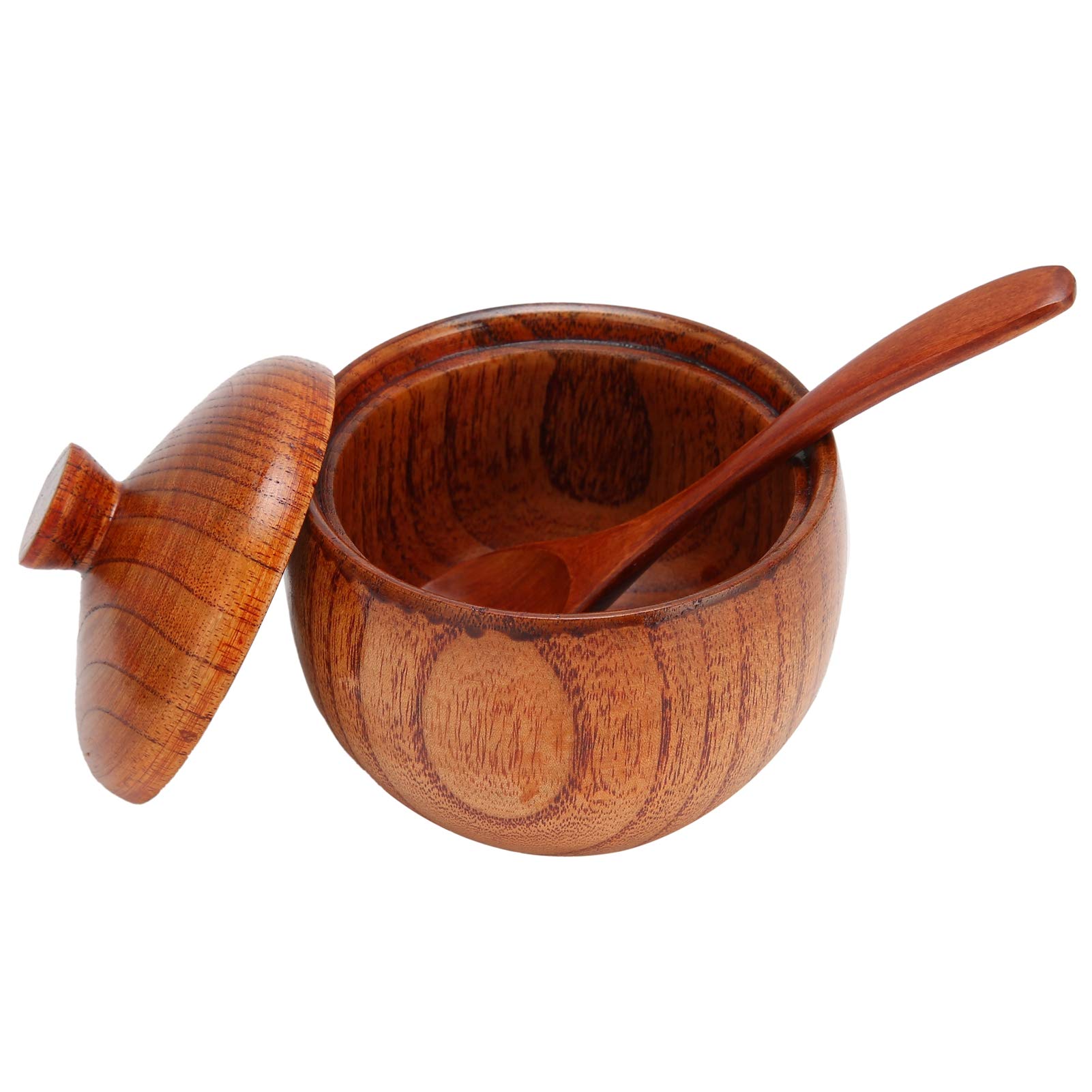 Solid Wood Sugar Bowl with Spoon & Lid - Natural Spice Jars for Salt, Seasonings & Kitchen Storage | Perfect for Baking, Cooking & Pantry Organization